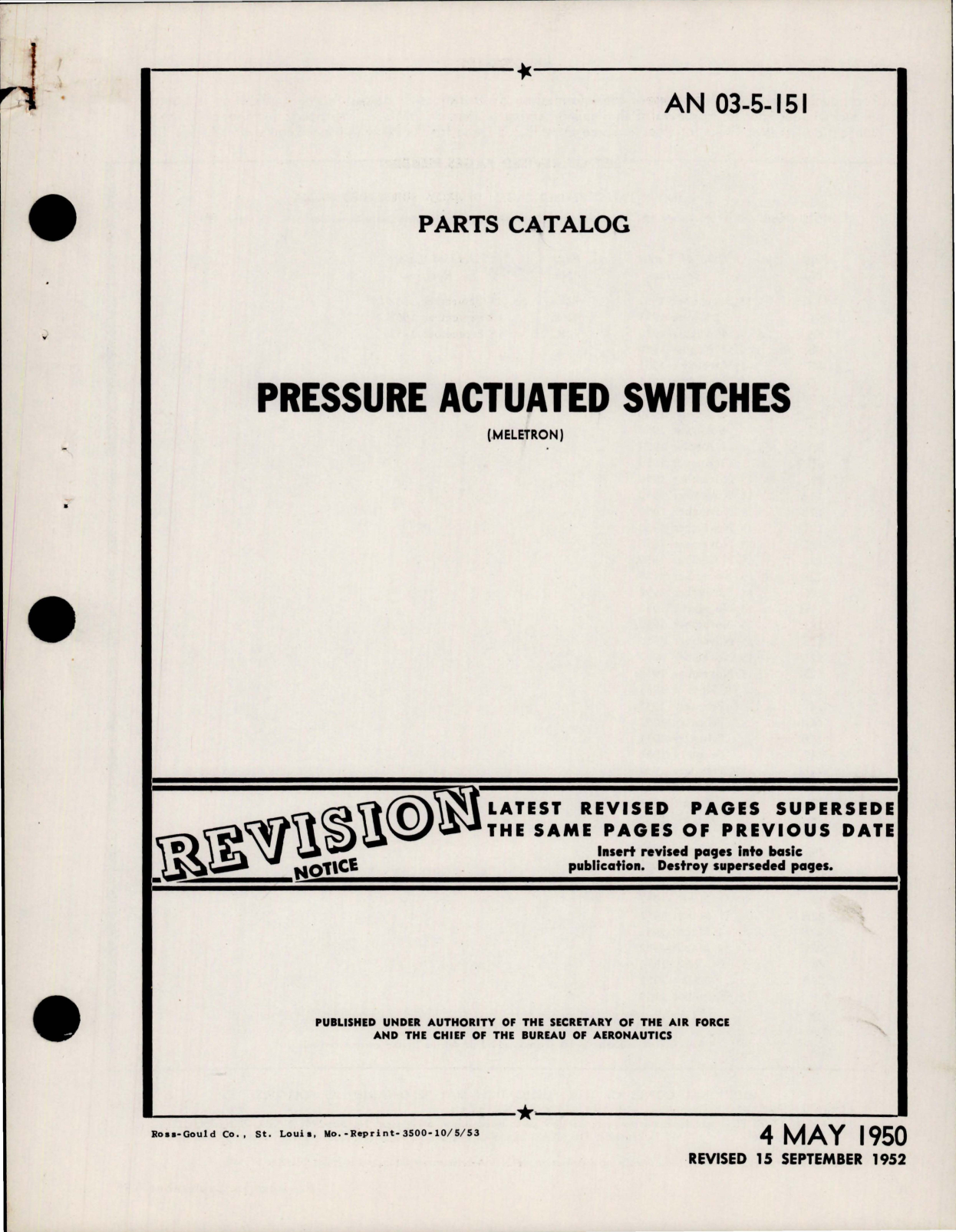 Sample page 1 from AirCorps Library document: Parts Catalog for Pressure Actuated Switches