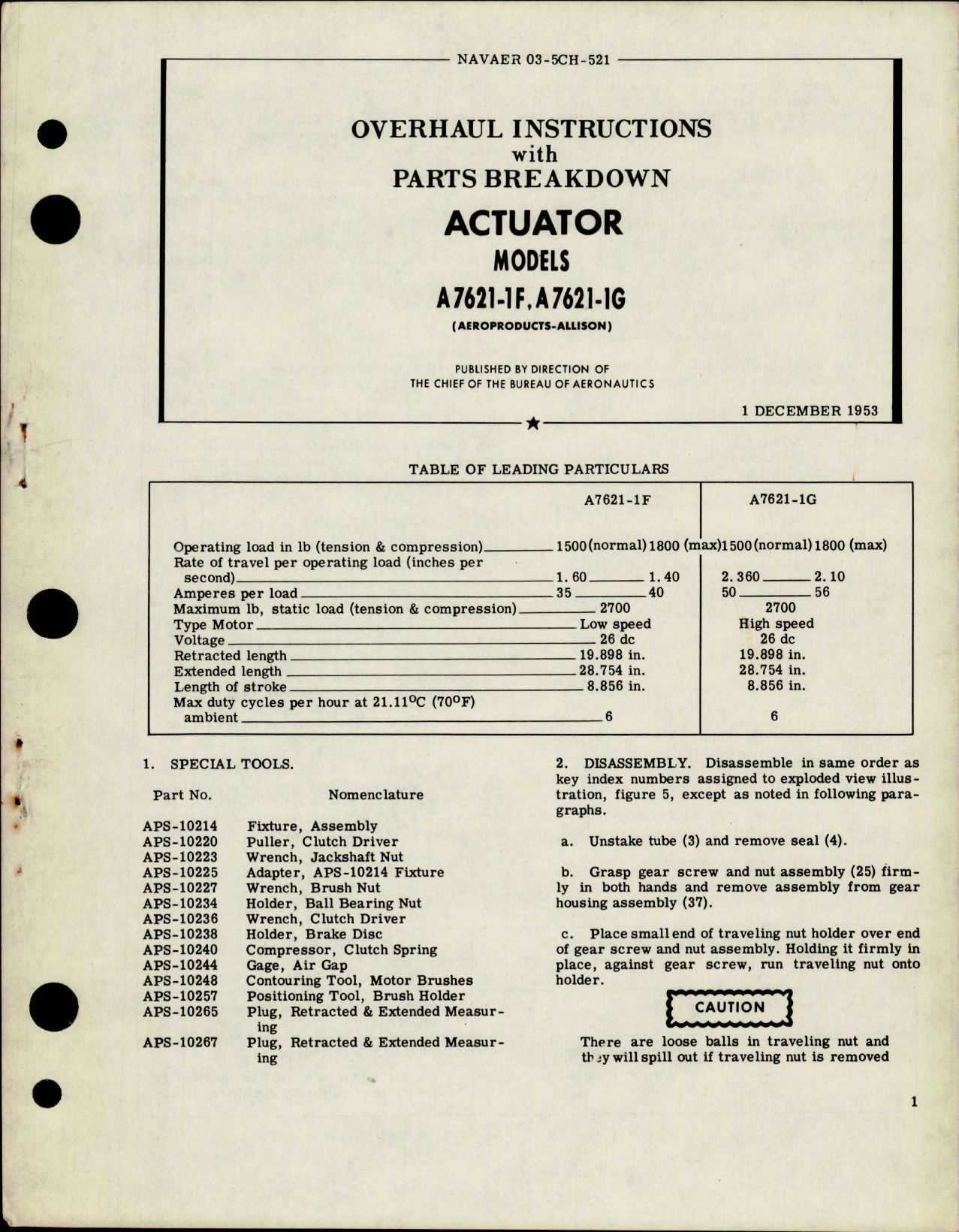 Sample page 1 from AirCorps Library document: Overhaul Instructions with Parts Breakdown for Actuator - Models A7621-1F and A7621-1G