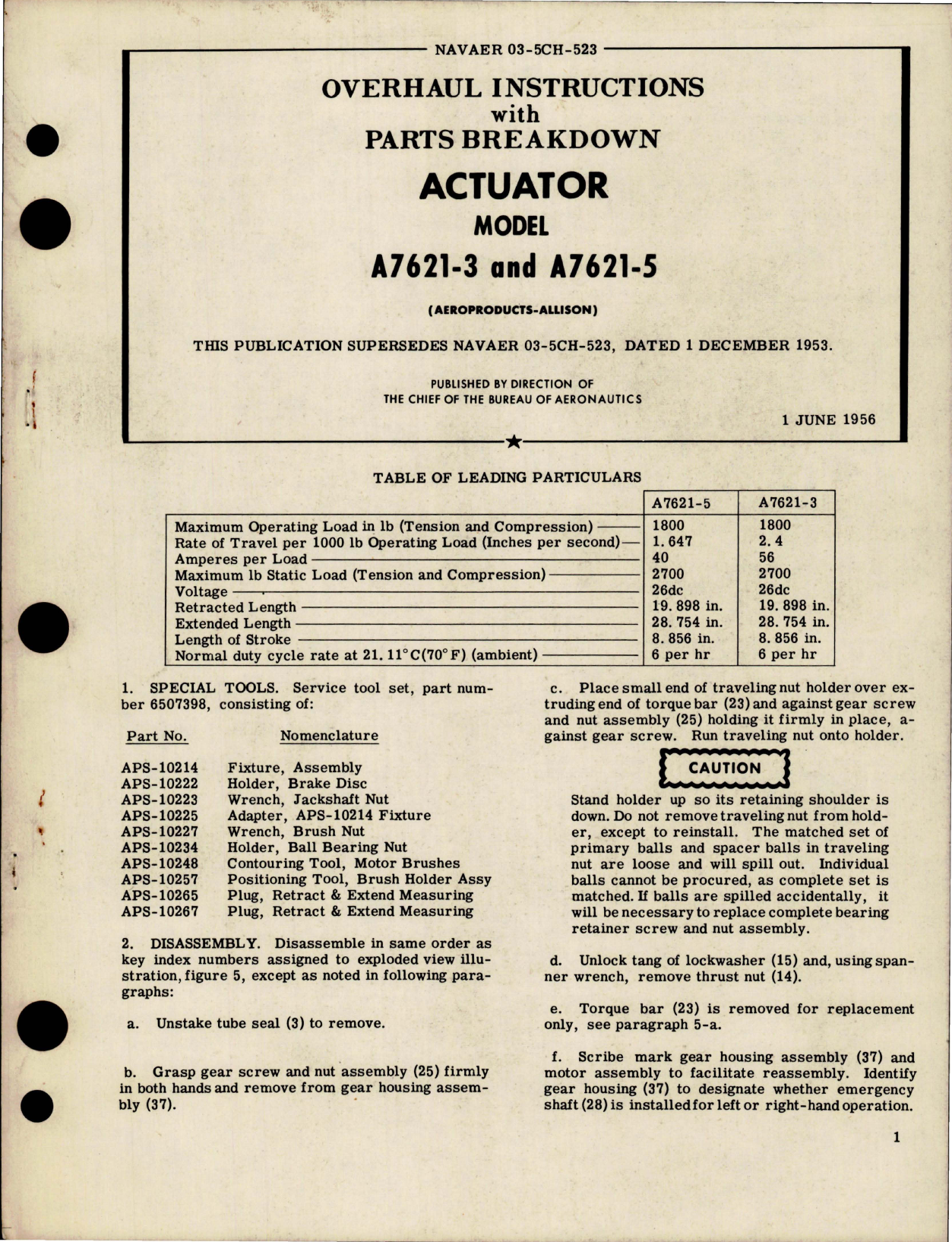 Sample page 1 from AirCorps Library document: Overhaul Instructions with Parts Breakdown for Actuator - Model A7621-3 and A7621-5 