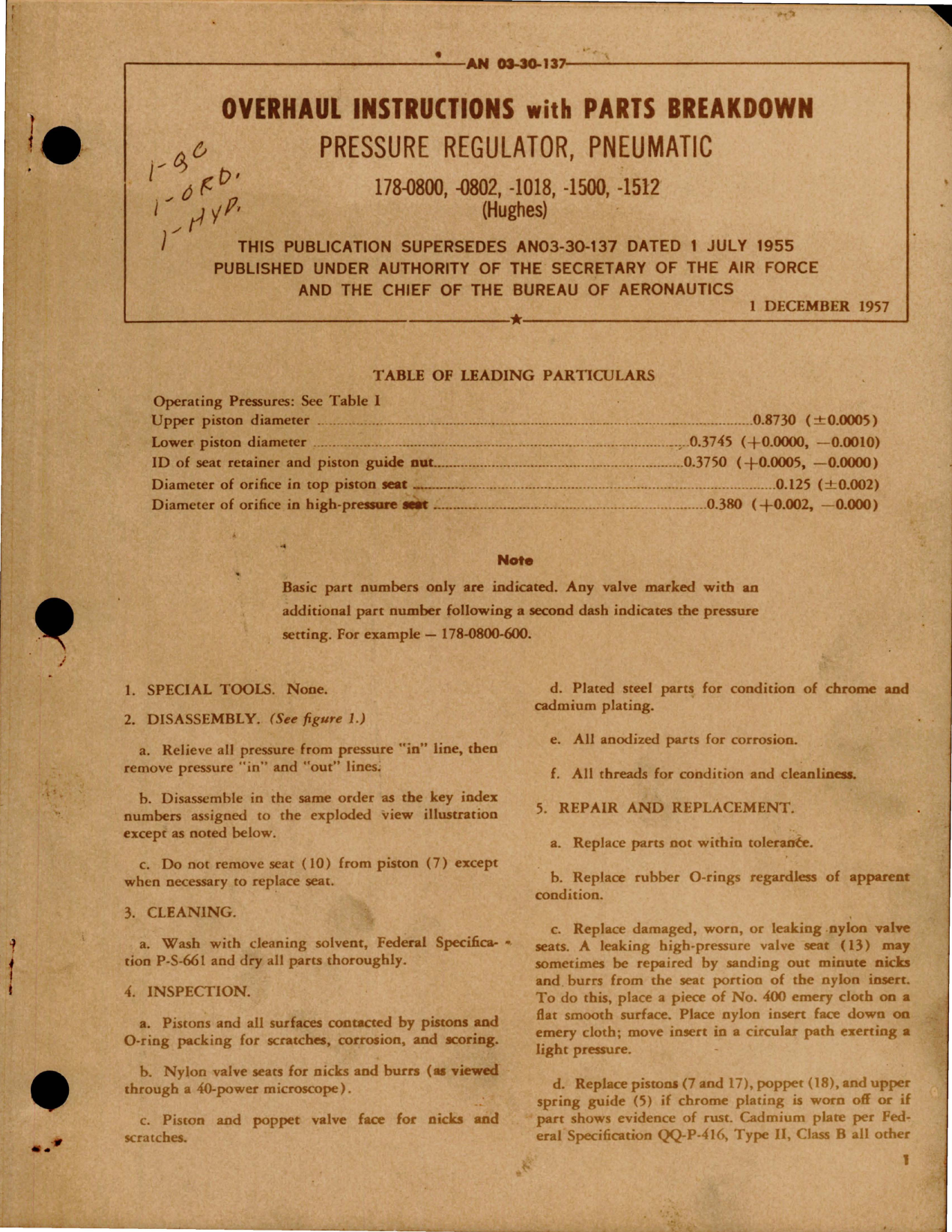 Sample page 1 from AirCorps Library document: Overhaul Instructions with Parts Breakdown for Pneumatic Pressure Regulator - 178-0800, 178-0802, 178-1018, 178-1500 and 178-1512