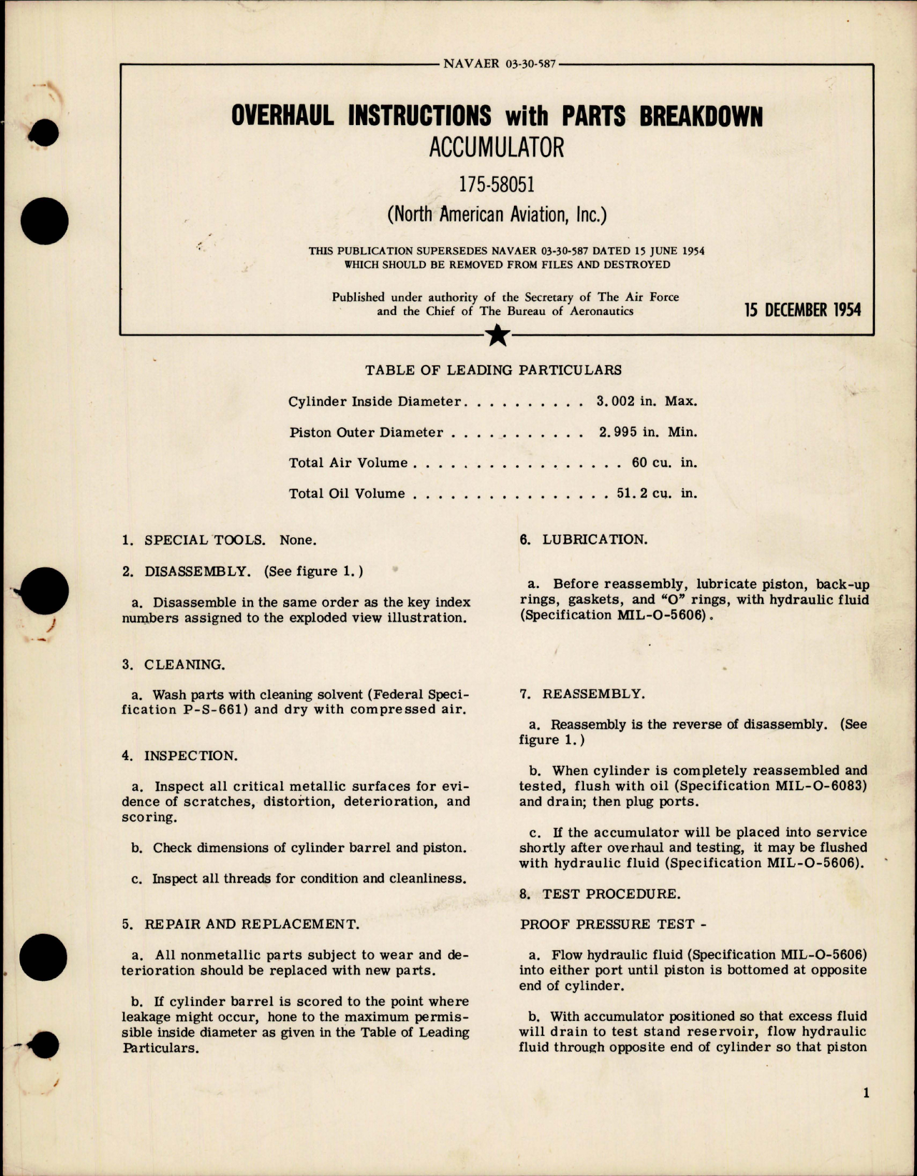 Sample page 1 from AirCorps Library document: Overhaul Instructions with Parts Breakdown for Accumulator - 175-58051 