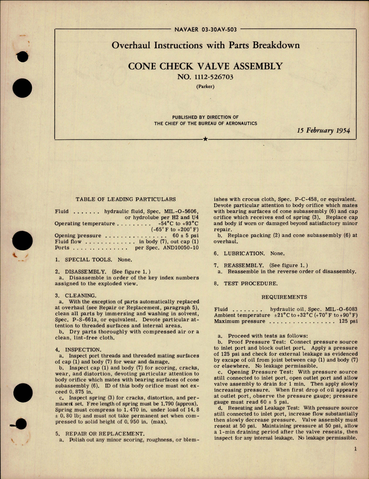 Sample page 1 from AirCorps Library document: Overhaul Instructions with Parts Breakdown for Cone Check Valve Assembly - 1112-526703