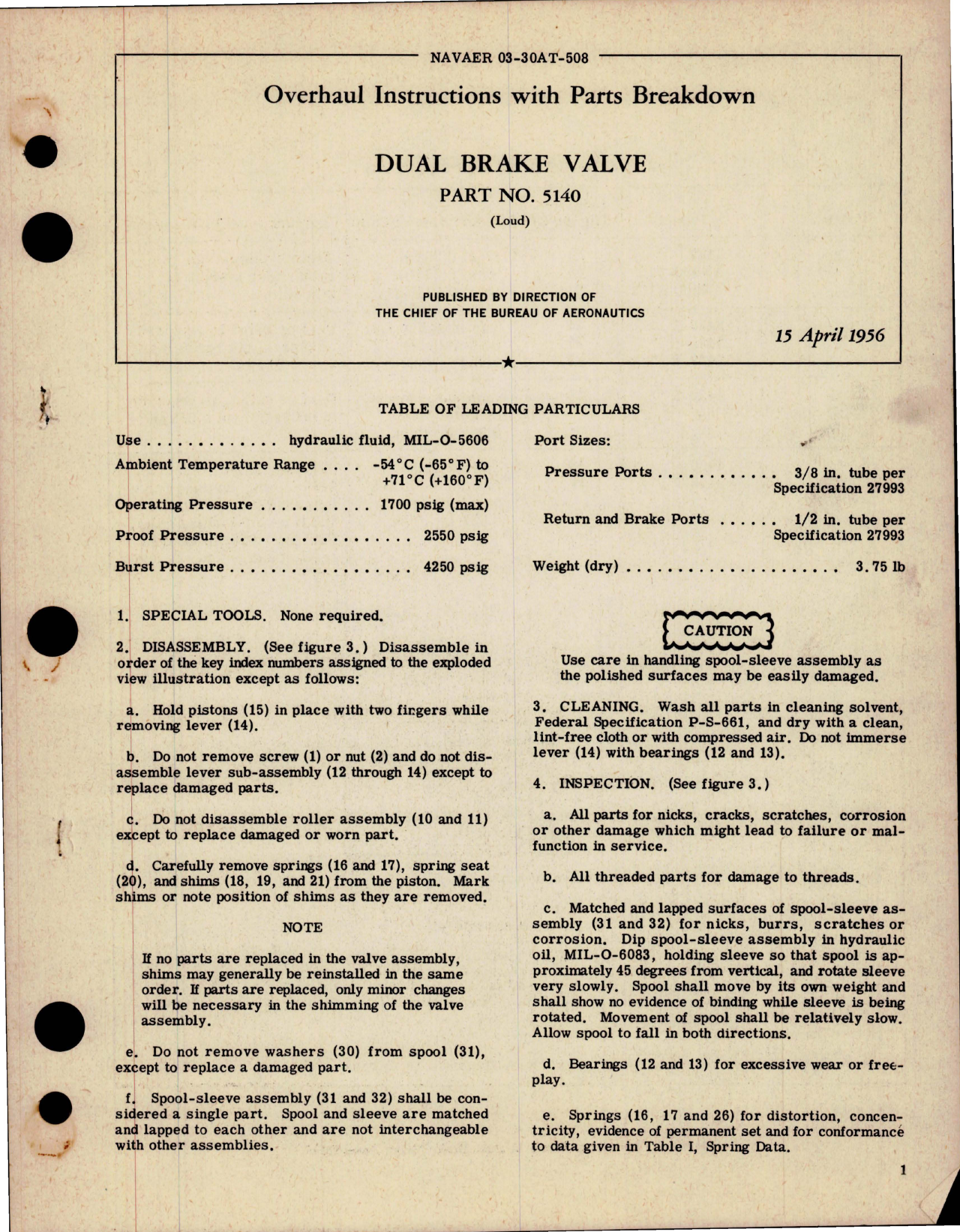 Sample page 1 from AirCorps Library document: Overhaul Instructions with Parts Breakdown for Dual Brake Valve - Part 5140 