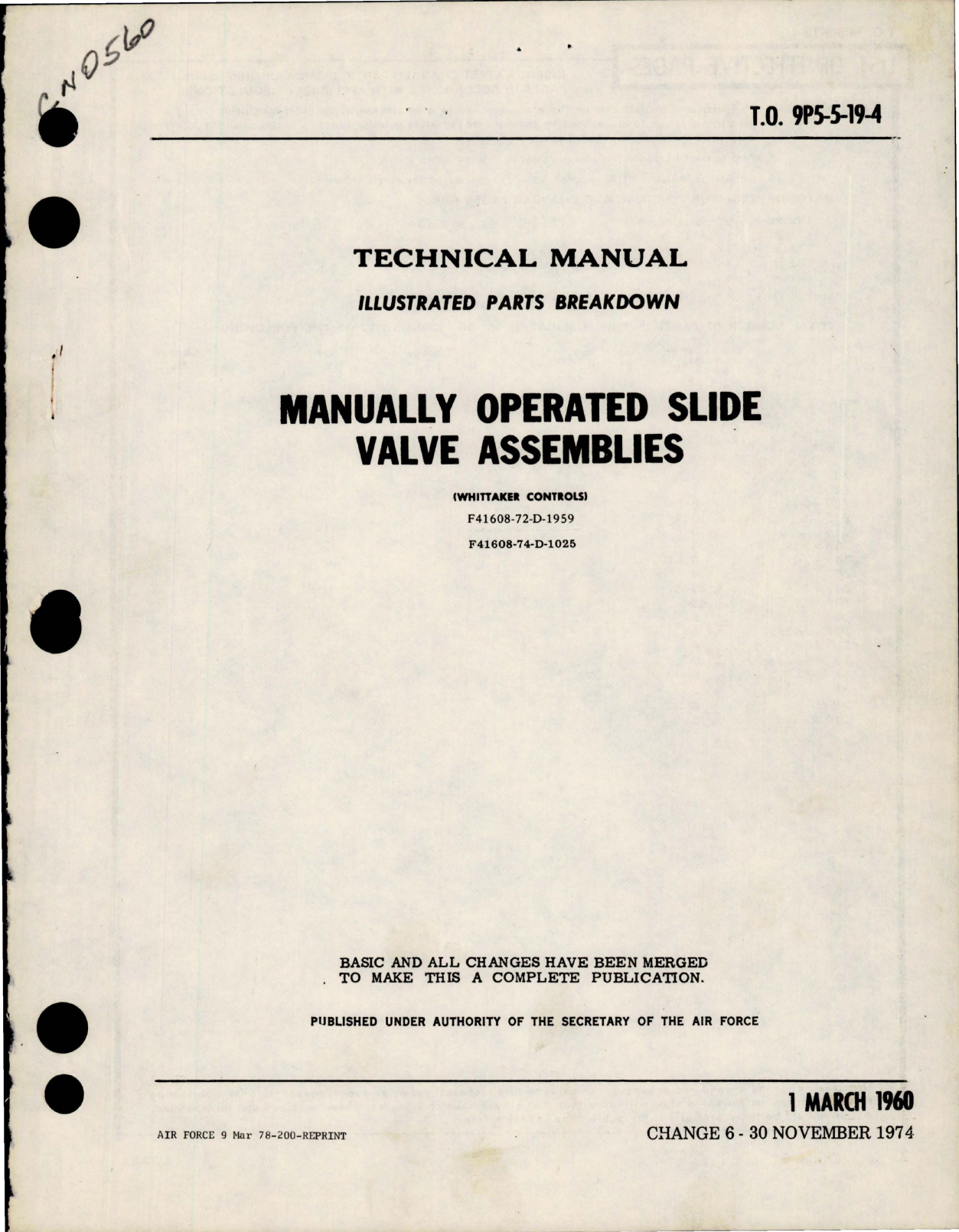 Sample page 1 from AirCorps Library document: Illustrated Parts Breakdown for Manually Operated Slide Valve Assemblies 