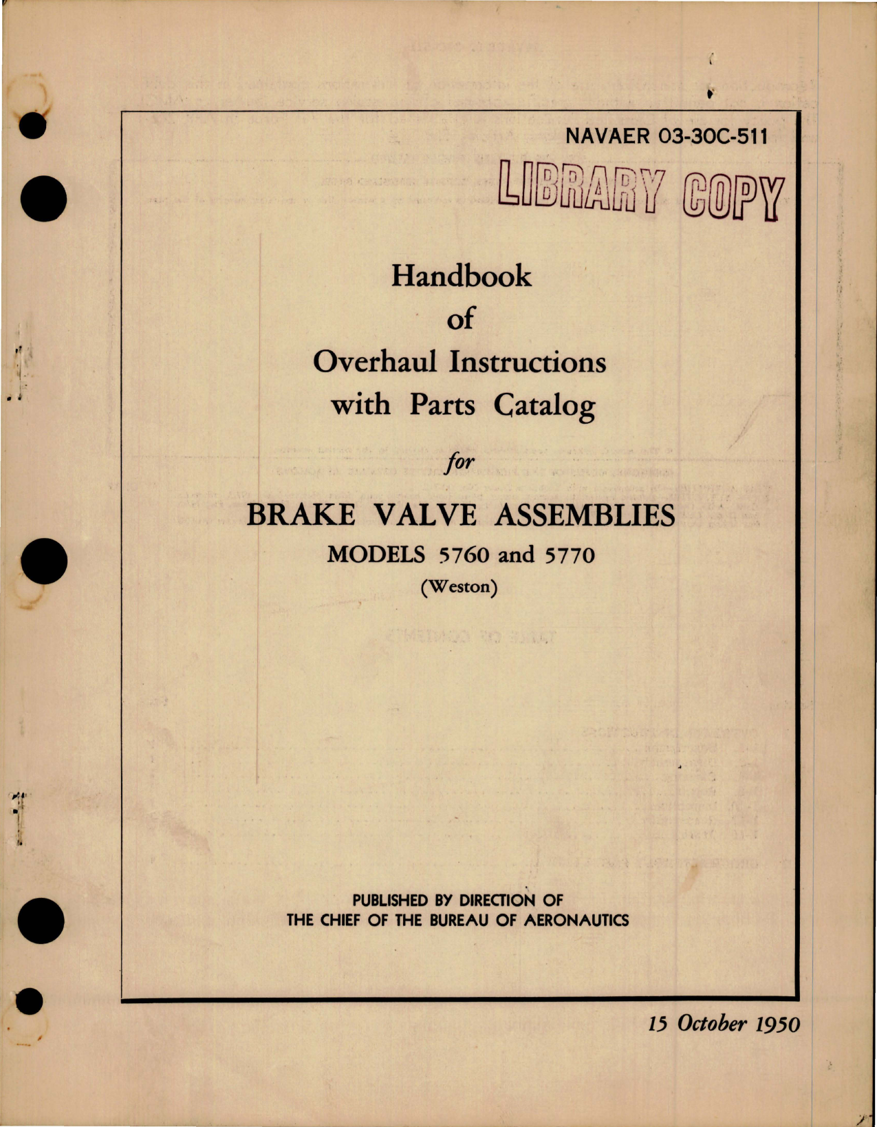Sample page 1 from AirCorps Library document: Overhaul Instructions with Parts Catalog for Brake Valve Assemblies - Models 5760 and 5770