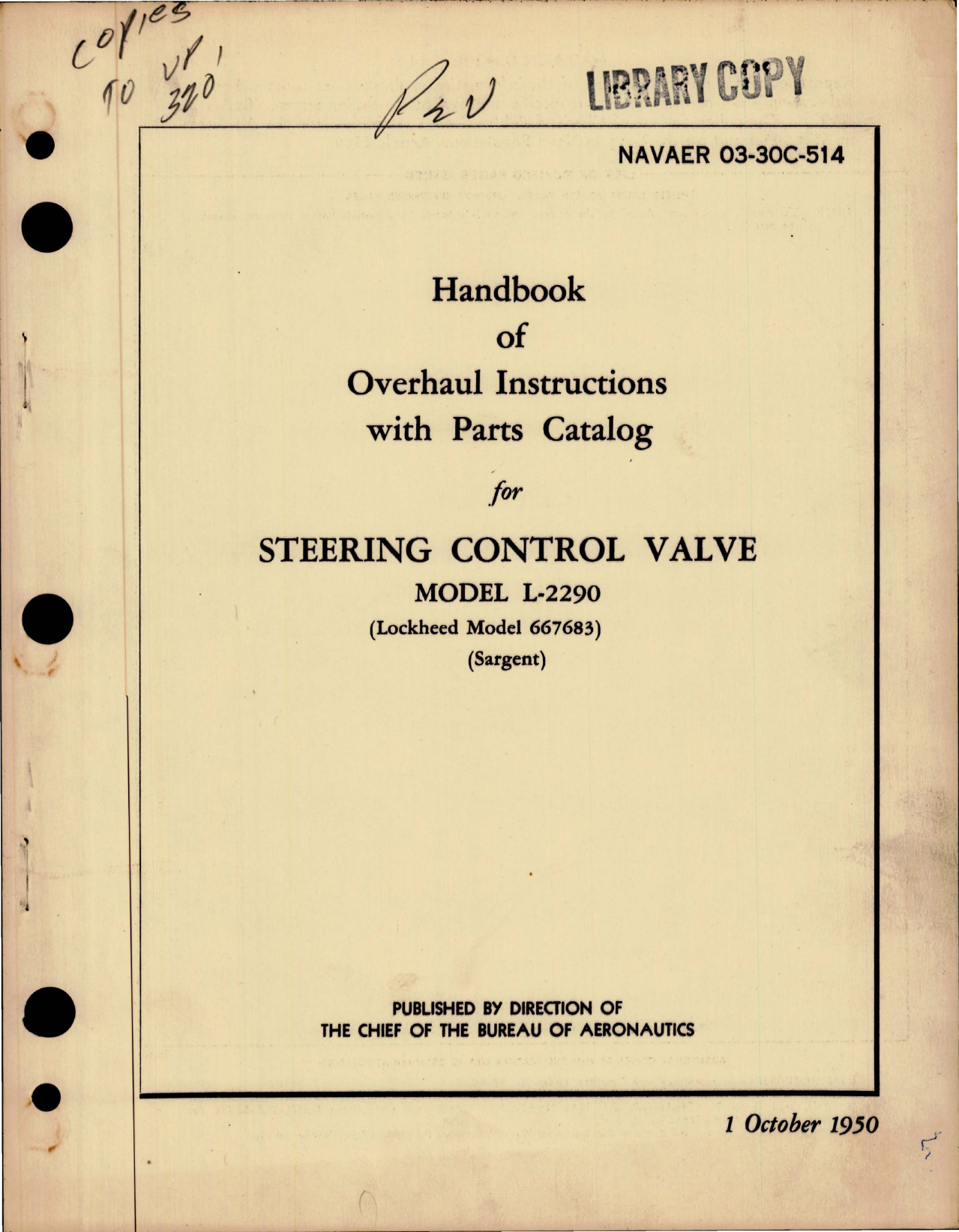Sample page 1 from AirCorps Library document: Overhaul Instructions with Parts Catalog for Steering Control Valve - Model L-2290 