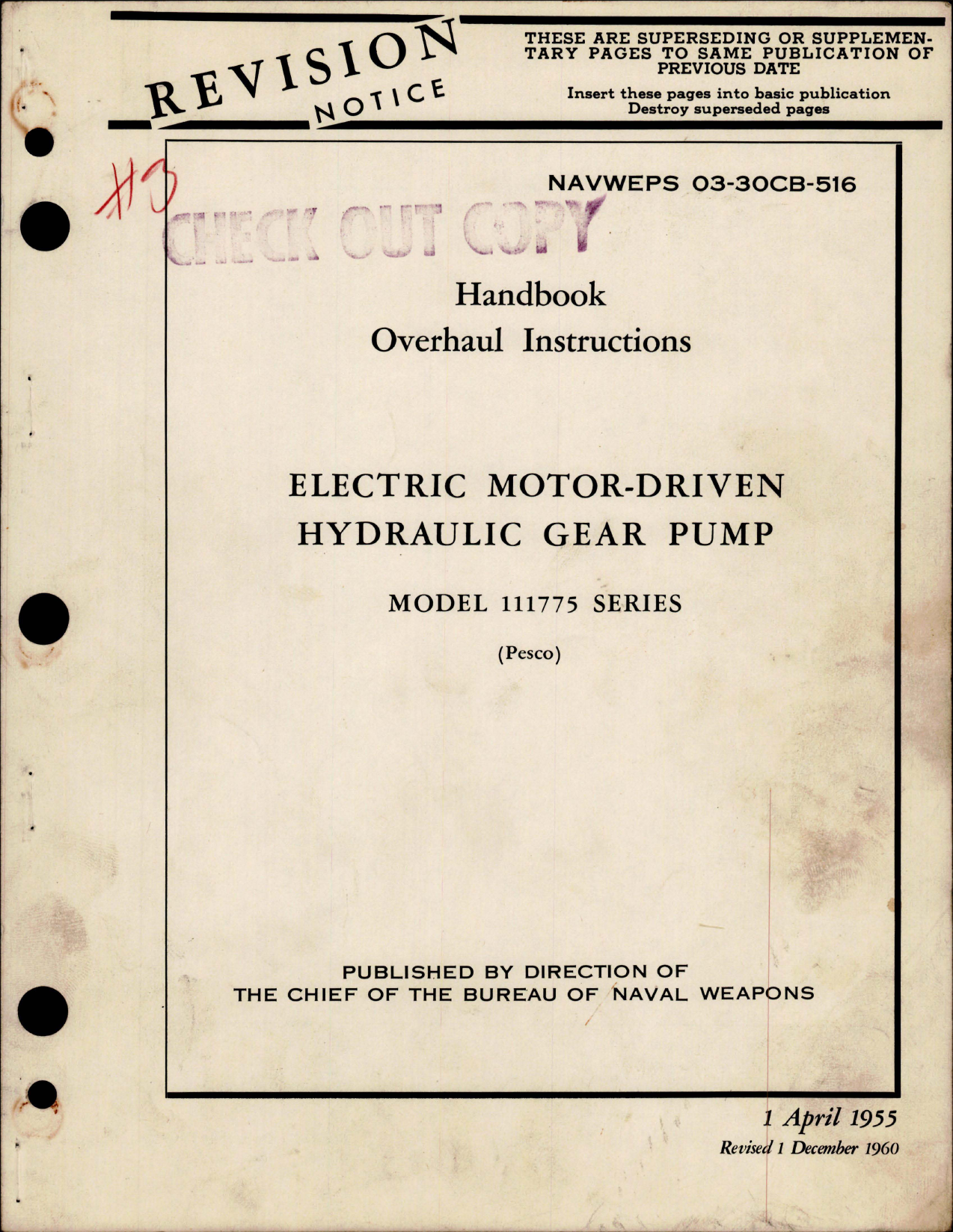 Sample page 1 from AirCorps Library document: Overhaul Instructions for Electric Motor Driven Hydraulic Gear Pump - Model 111775 Series