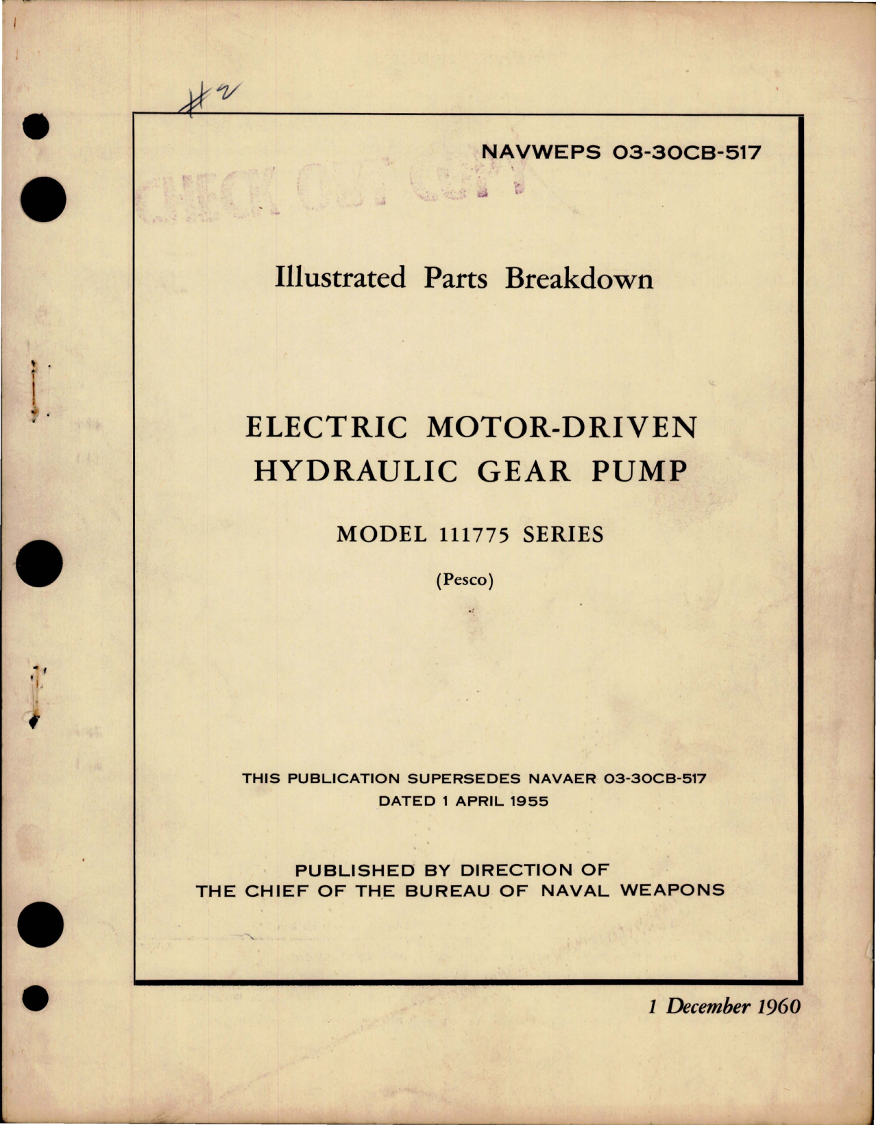 Sample page 1 from AirCorps Library document: Illustrated Parts Breakdown for Electric Motor Driven Hydraulic Gear Pump - Model 111775 Series 