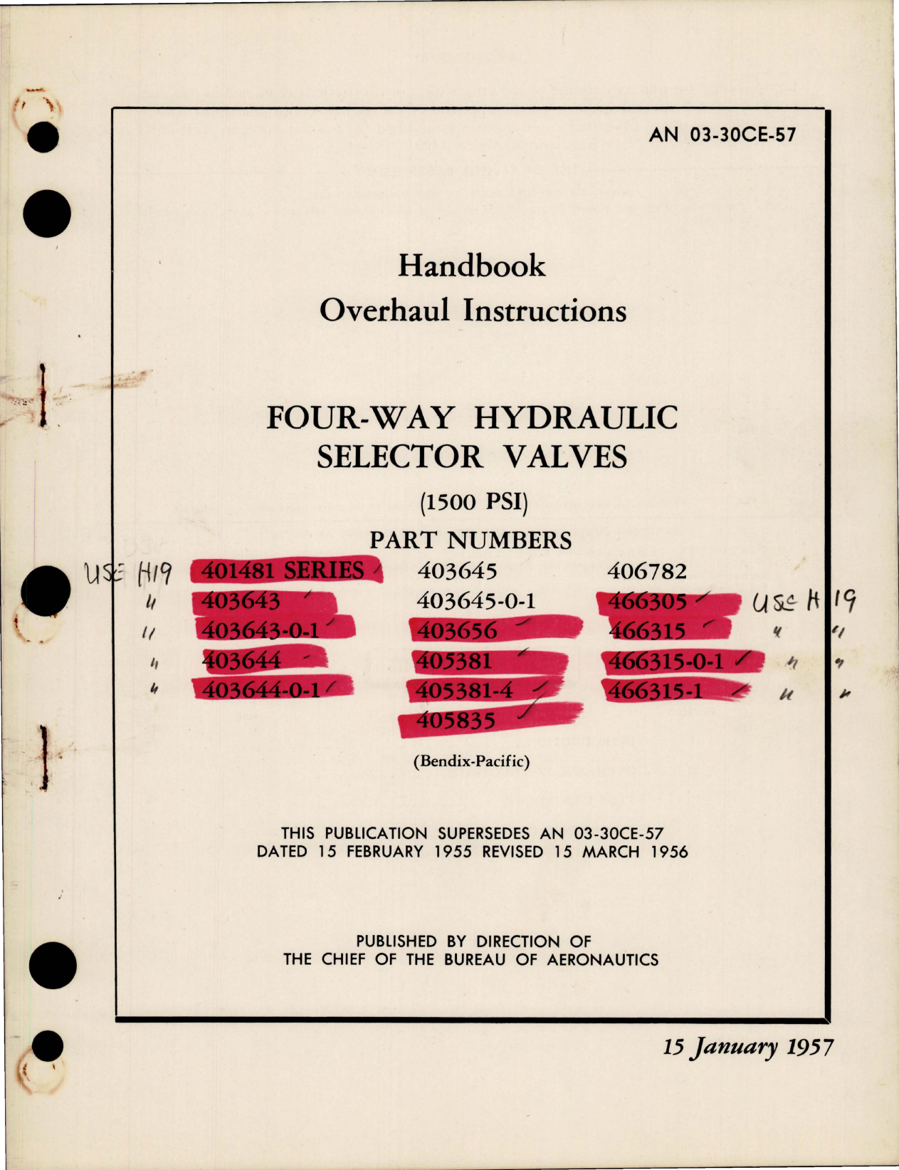 Sample page 1 from AirCorps Library document: Overhaul Instructions for Four-Way Hydraulic Selector Valves - 1500 psi 