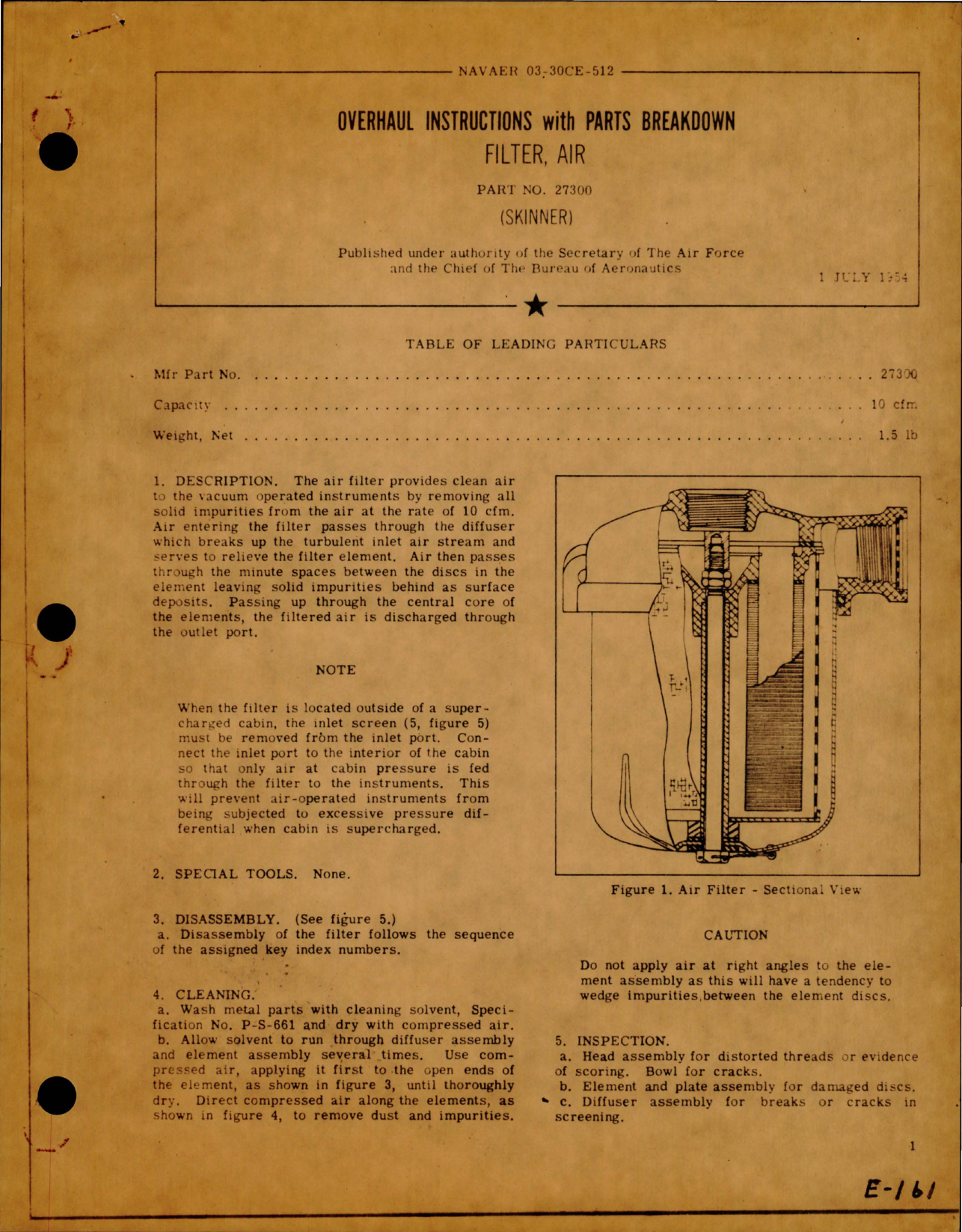 Sample page 1 from AirCorps Library document: Overhaul Instructions w Parts Breakdown for Air Filter - Part 27300 