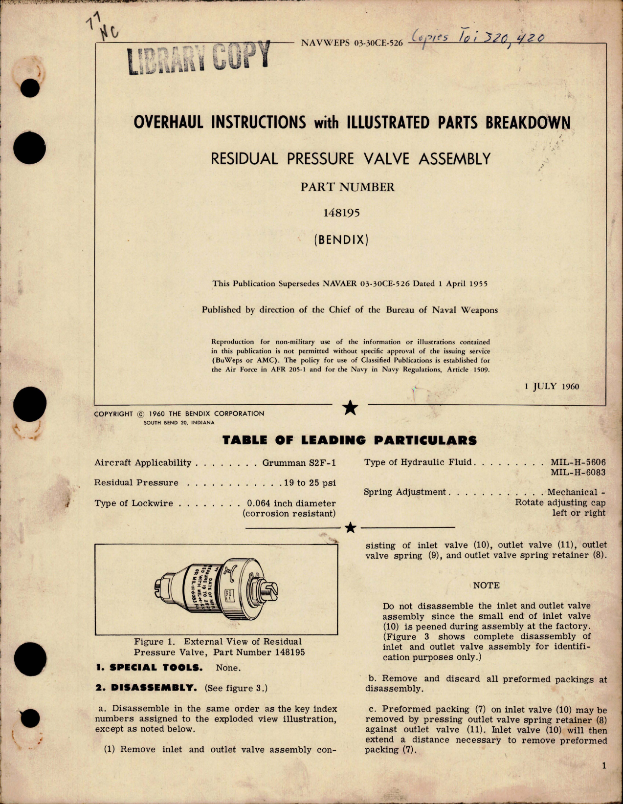 Sample page 1 from AirCorps Library document: Overhaul Instructions with Parts for Residual Pressure Valve Assembly - Part 148195 