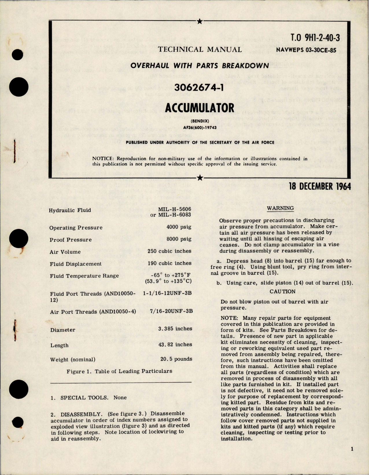 Sample page 1 from AirCorps Library document: Overhaul with Parts Breakdown for Accumulator - 3062674-1
