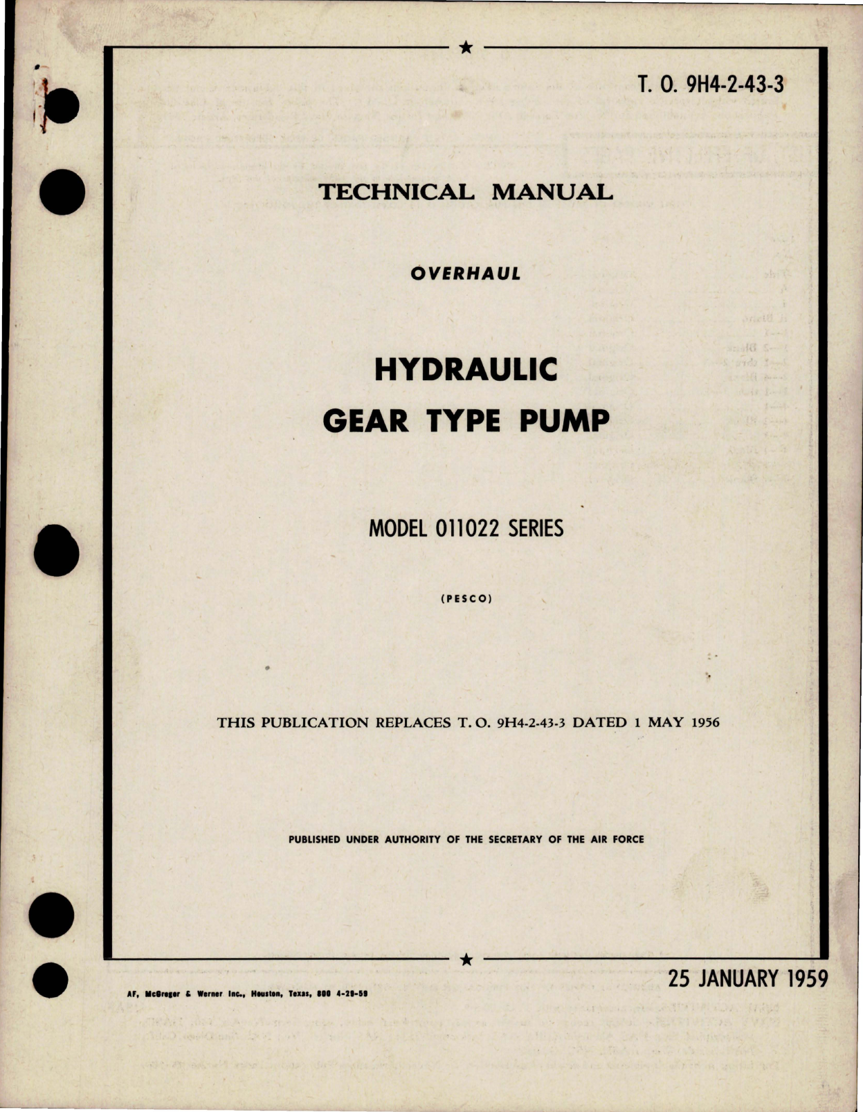 Sample page 1 from AirCorps Library document: Overhaul Instructions for Hydraulic Gear Type Pump - Model 011022 Series 
