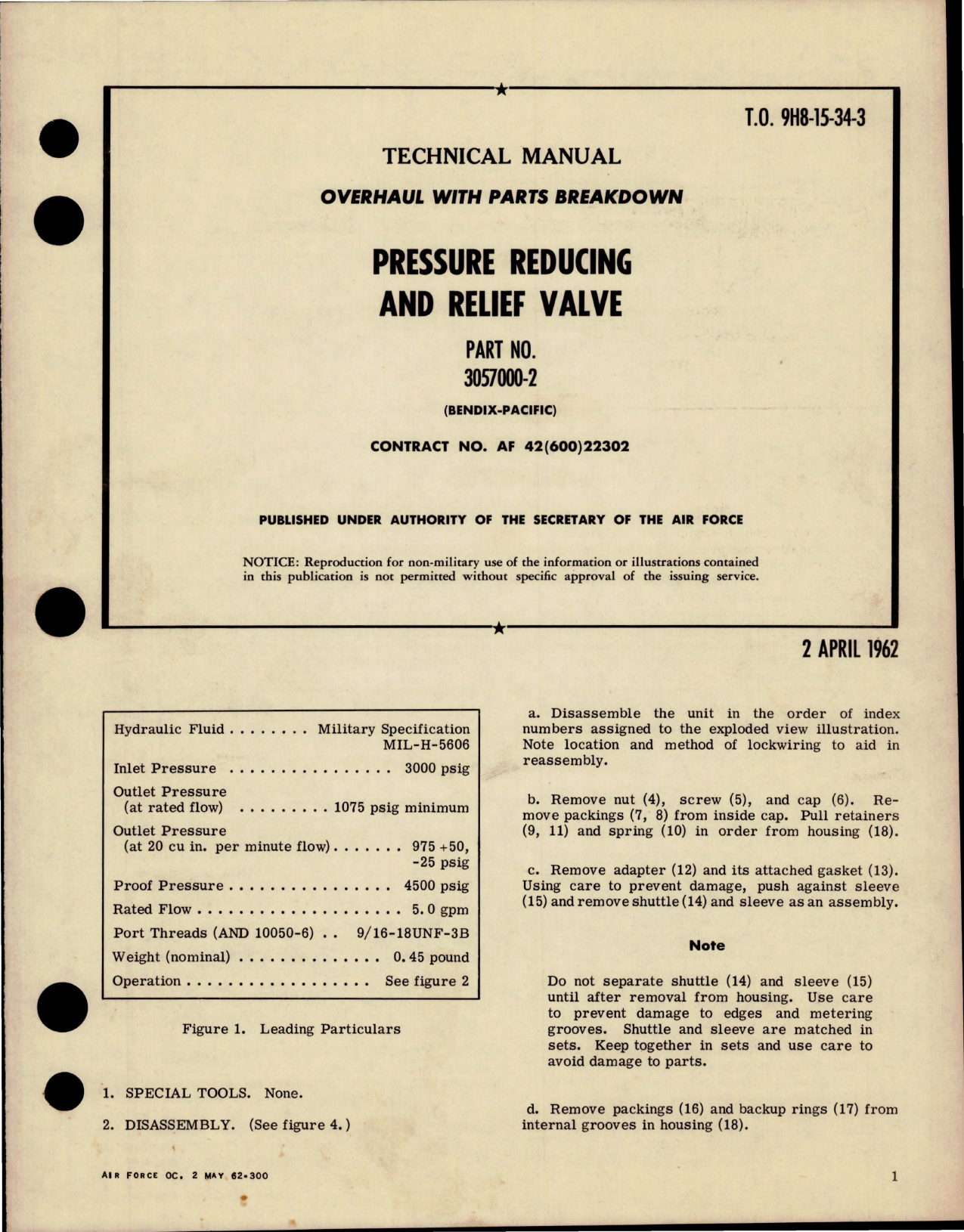 Sample page 1 from AirCorps Library document: Overhaul with Parts Breakdown for Pressure Reducing and Relief Valve - Part 3057000-2