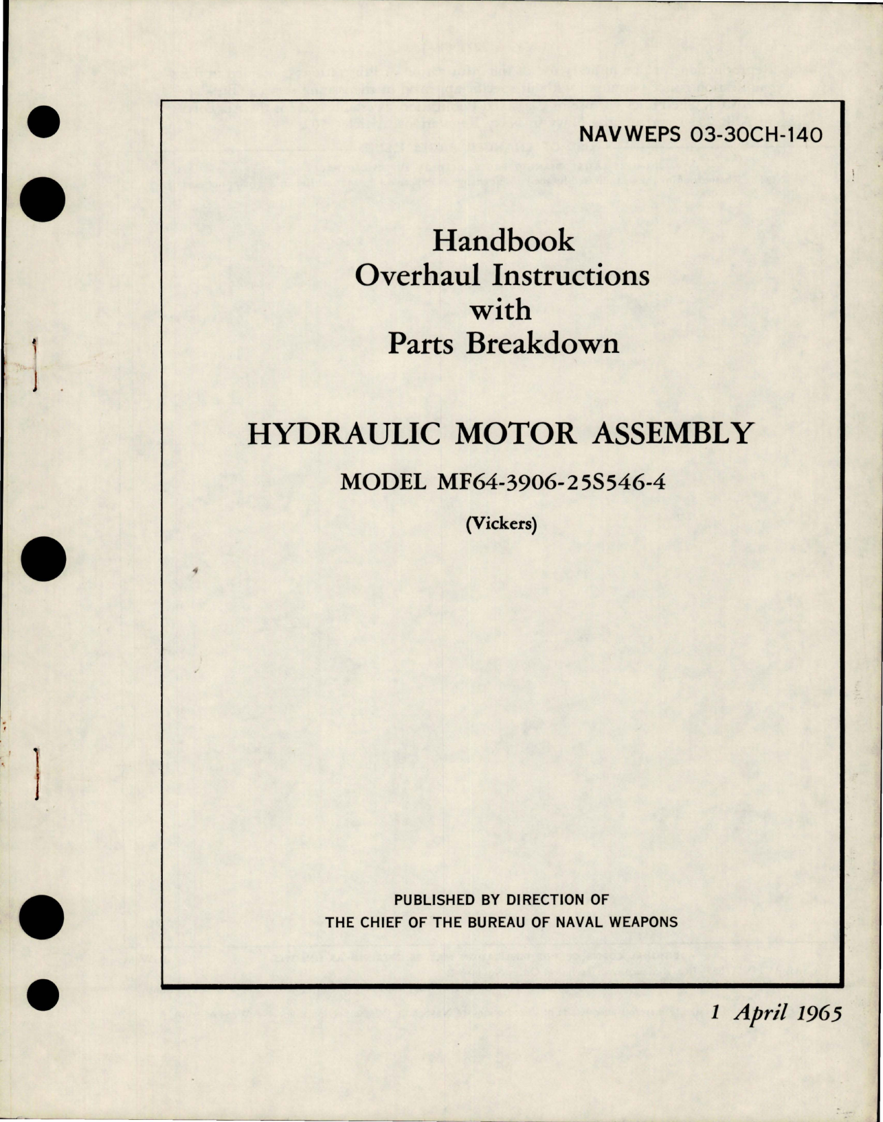 Sample page 1 from AirCorps Library document: Overhaul Instructions with Parts Breakdown for Hydraulic Motor Assembly - Model MF64-3906-25S546-4