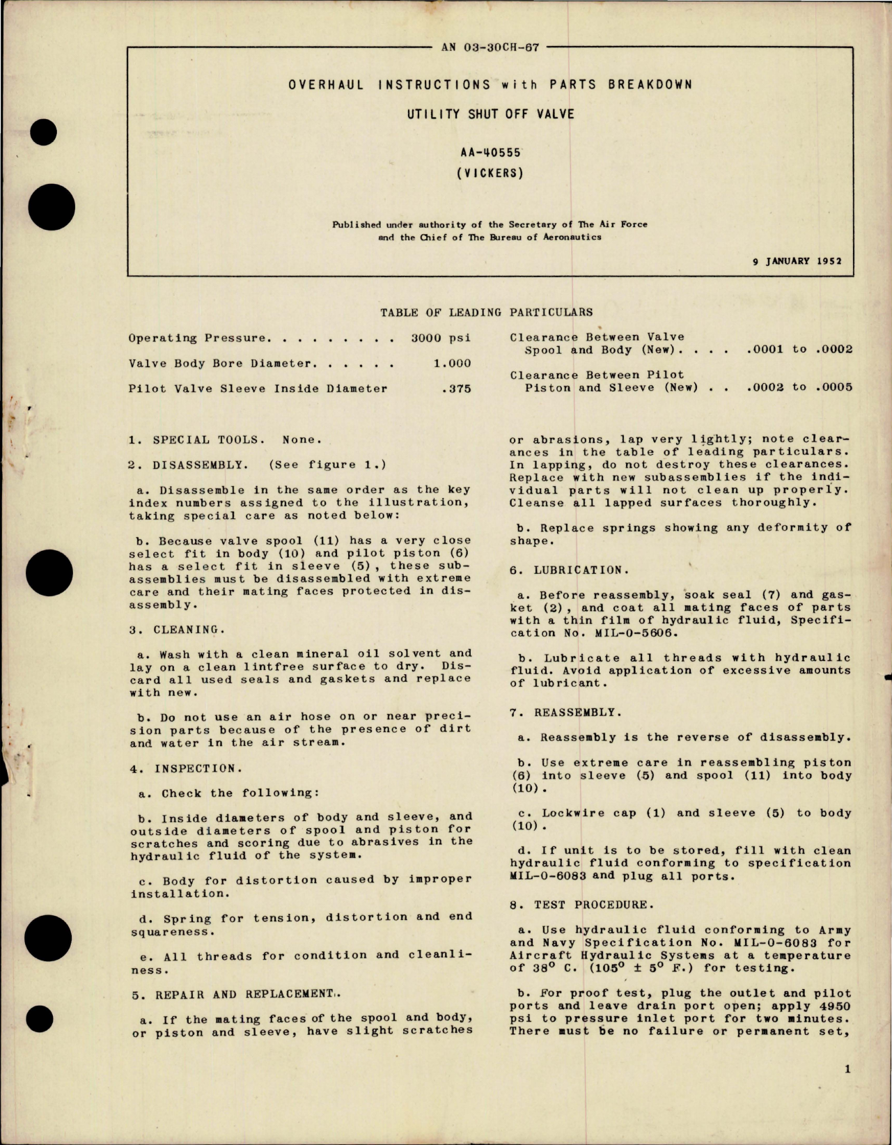 Sample page 1 from AirCorps Library document: Overhaul Instructions with Parts Breakdown for Utility Shut Off Valve - AA-40555