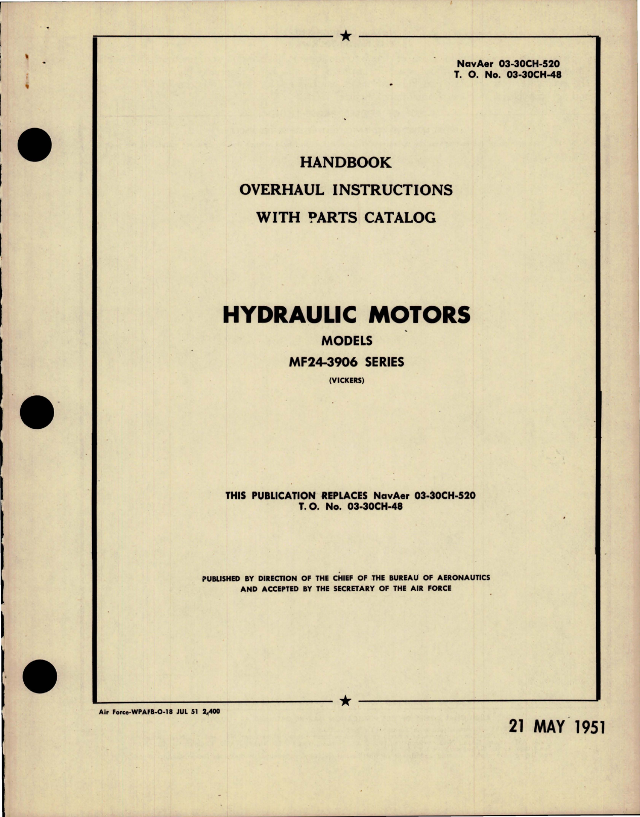 Sample page 1 from AirCorps Library document: Overhaul Instructions with Parts Catalog for Hydraulic Motors - Models MF24-3906 Series