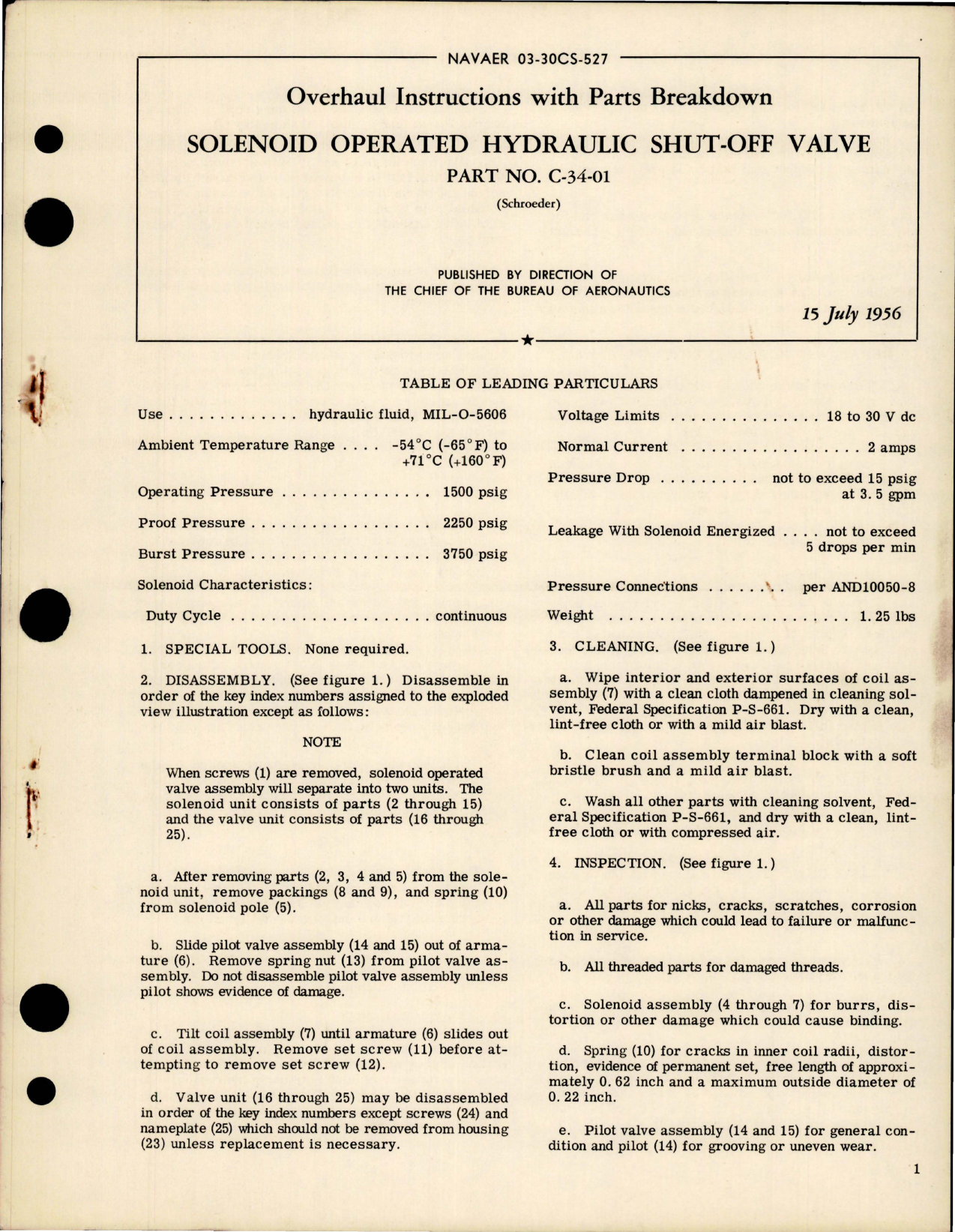 Sample page 1 from AirCorps Library document: Overhaul Instructions with Parts Breakdown for Solenoid Operated Hydraulic Shut-Off Valve - Part C-34-01