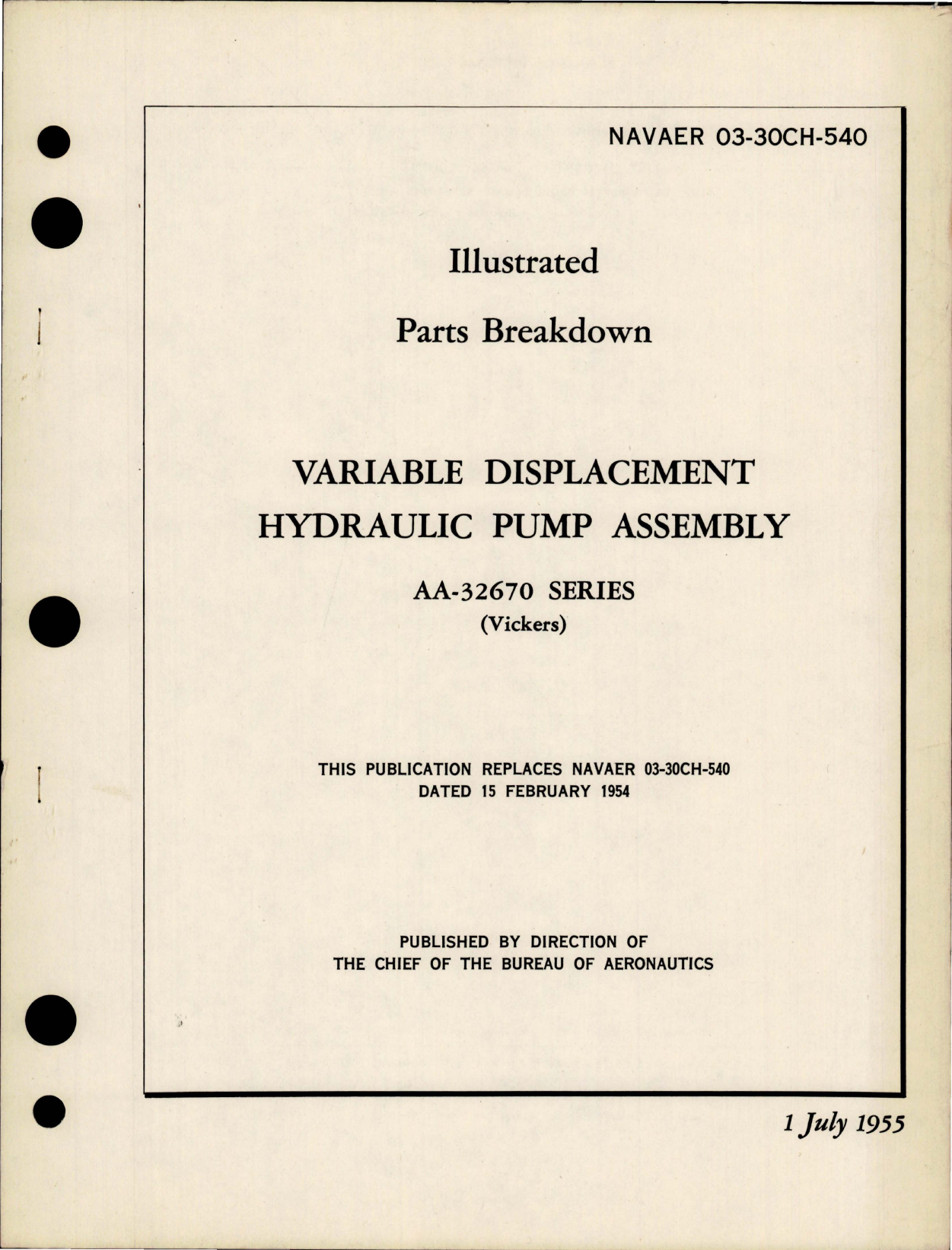 Sample page 1 from AirCorps Library document: Illustrated Parts Breakdown for Variable Displacement Hydraulic Pump Assembly - AA-32670 Series 