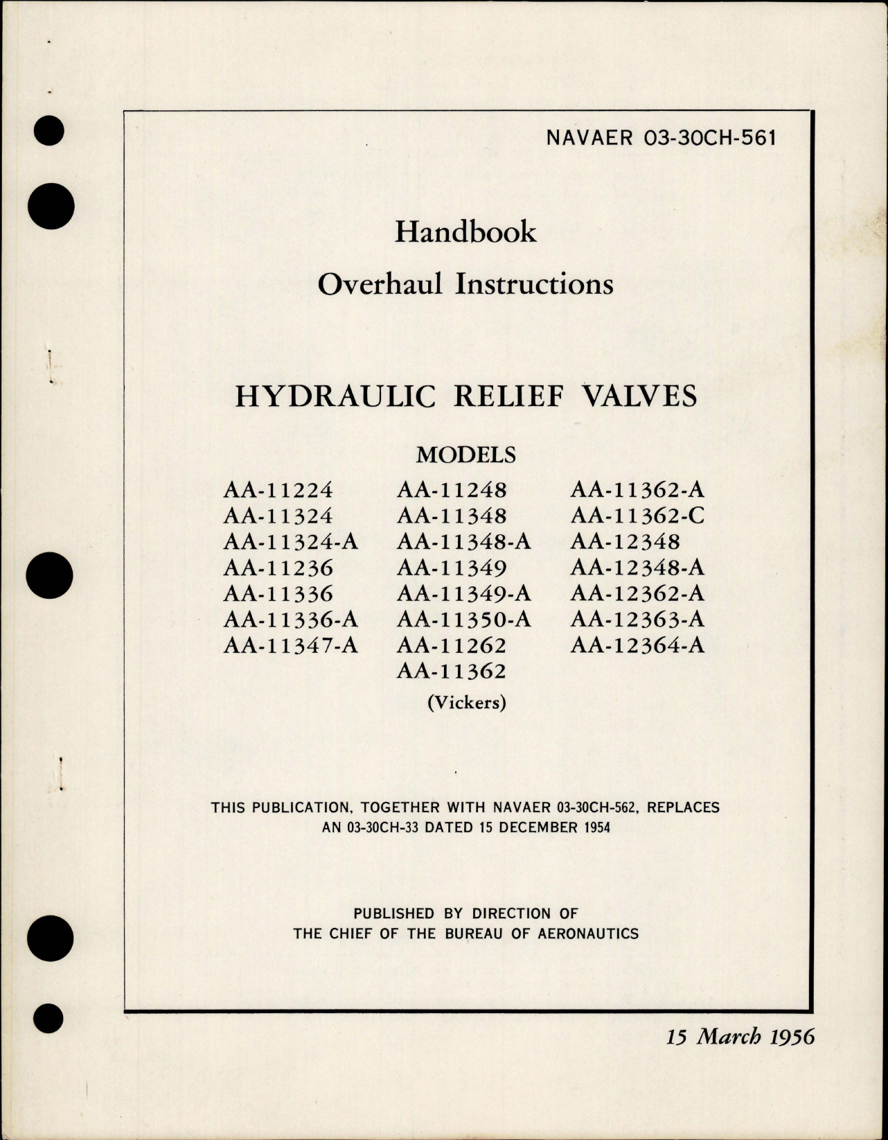 Sample page 1 from AirCorps Library document: Overhaul Instructions for Hydraulic Relief Valves 