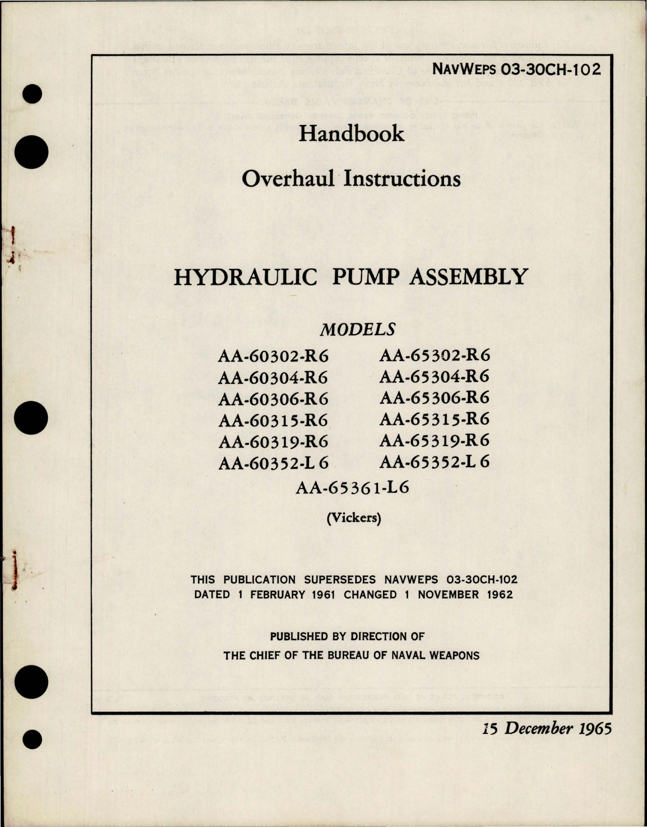Sample page 1 from AirCorps Library document: Overhaul Instructions for Hydraulic Pump Assembly 