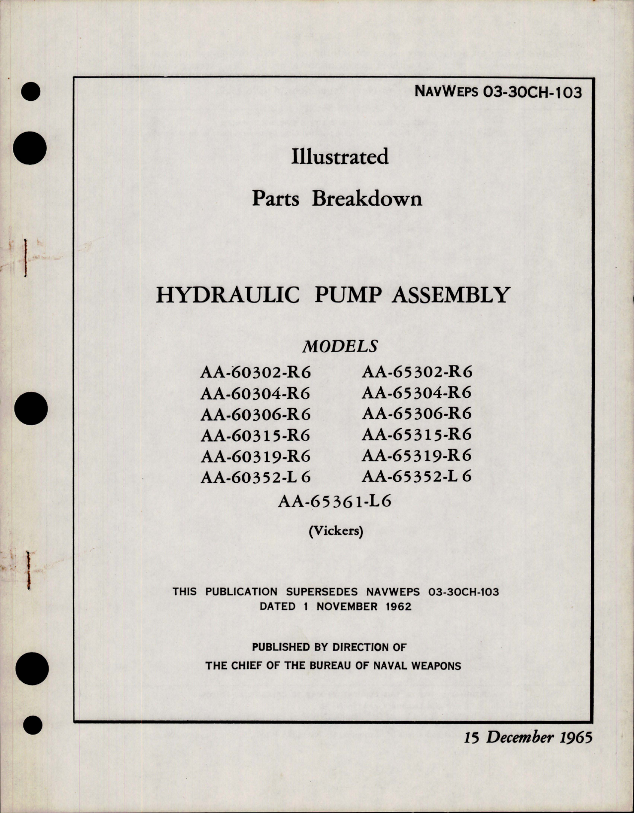 Sample page 1 from AirCorps Library document: Illustrated Parts Breakdown for Hydraulic Pump Assembly 