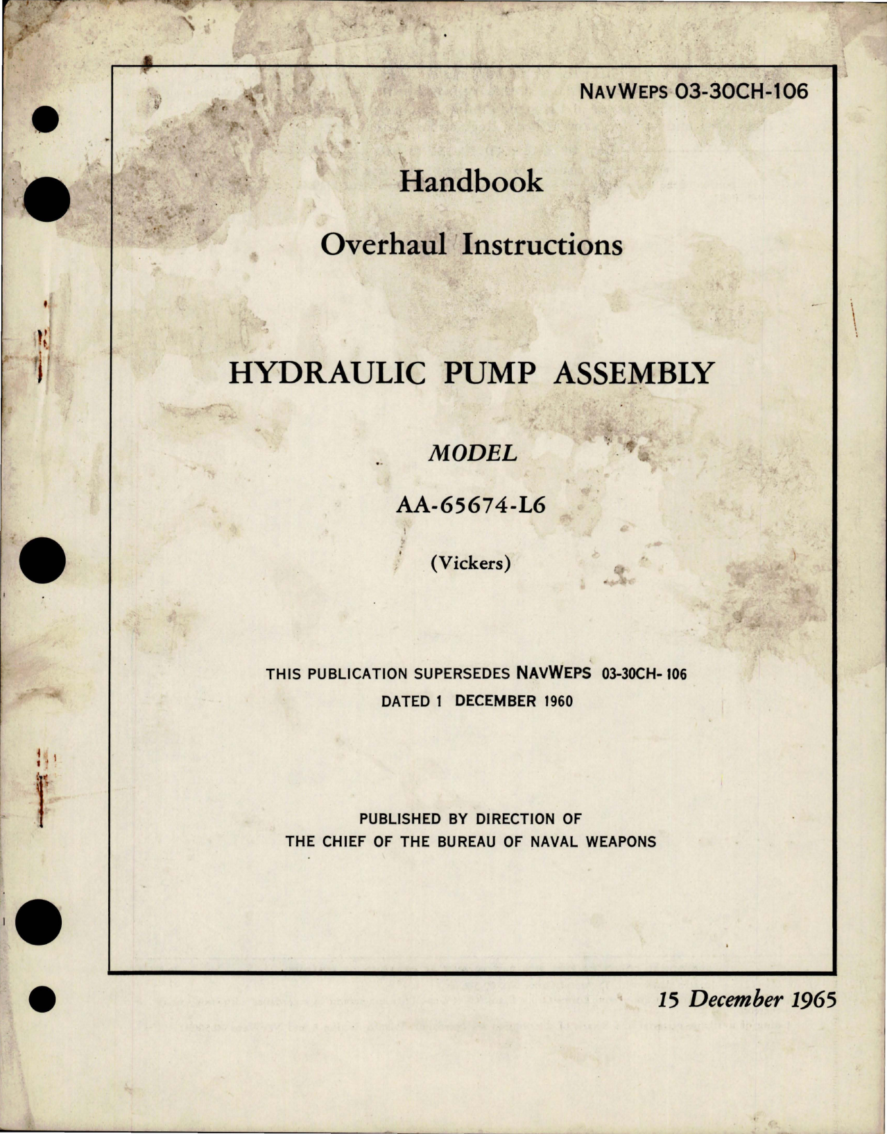 Sample page 1 from AirCorps Library document: Overhaul Instructions for Hydraulic Pump Assembly - Model AA-65674-L6