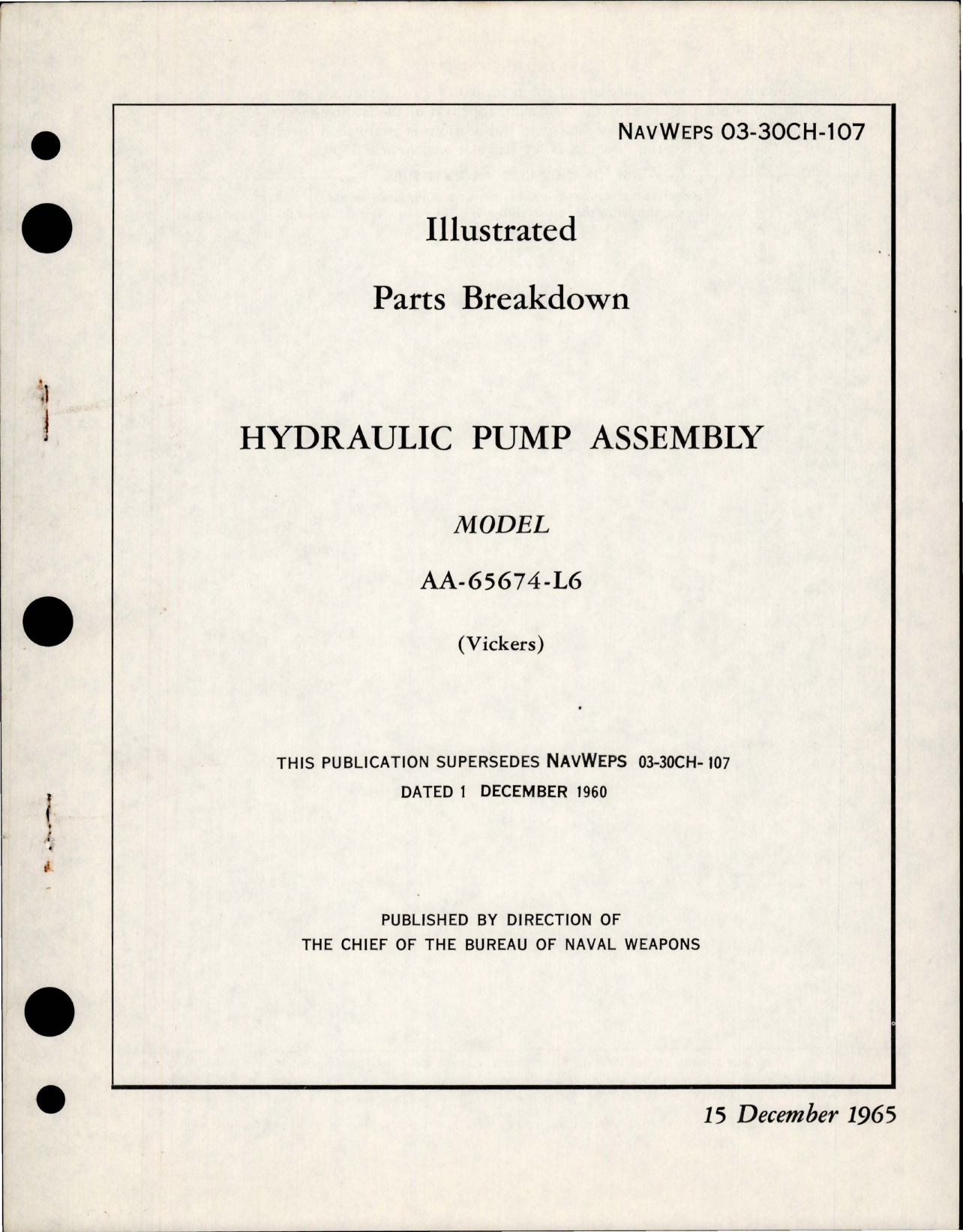 Sample page 1 from AirCorps Library document: Illustrated Parts Breakdown for Hydraulic Pump Assembly - Model AA-65674-L6 
