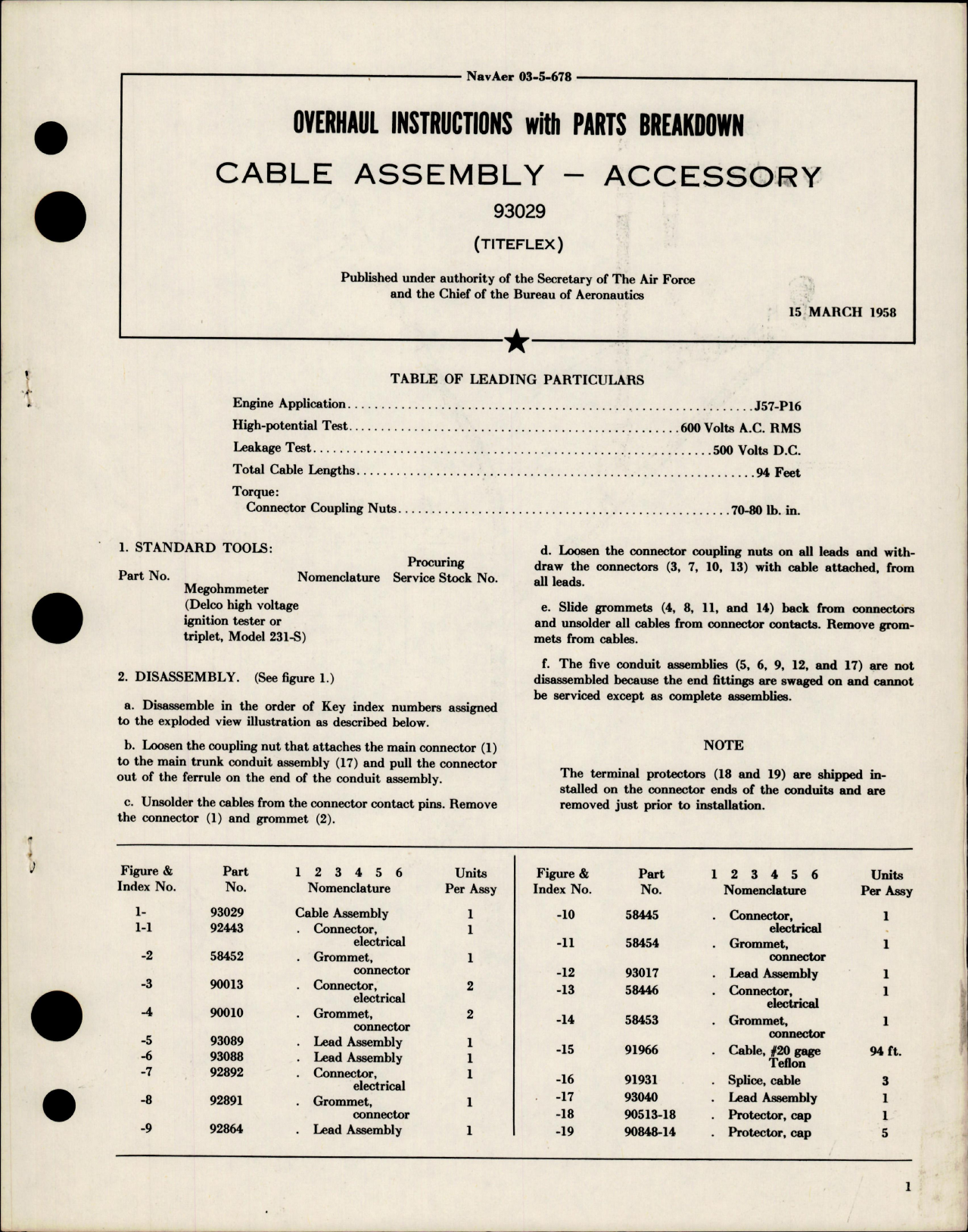 Sample page 1 from AirCorps Library document: Overhaul Instructions with Parts Breakdown for Cable Assembly Accessory - 93029 
