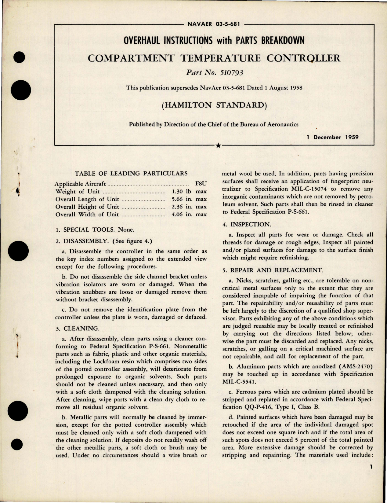 Sample page 1 from AirCorps Library document: Overhaul Instructions with Parts Breakdown for Compartment Temperature Controller - Part 510793