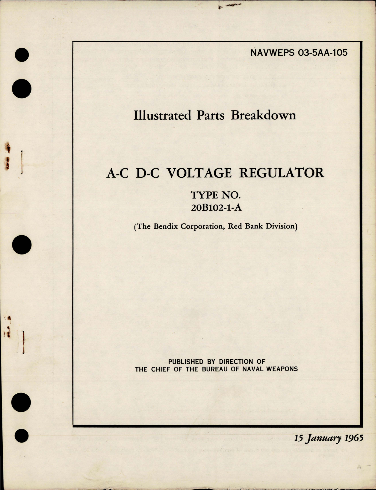 Sample page 1 from AirCorps Library document: Illustrated Parts Breakdown for AC DC Voltage Regulator - Type 20B102-1-A 