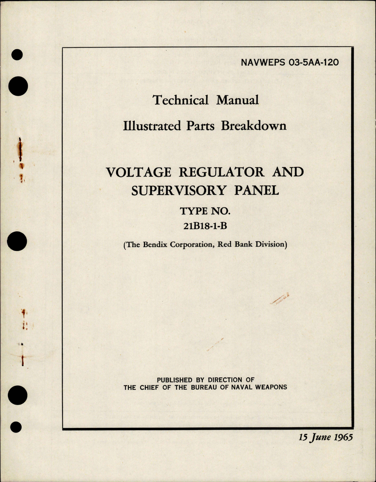 Sample page 1 from AirCorps Library document: Illustrated Parts Breakdown for Voltage Regulator and Supervisory Panel - Type 21B18-1-B 