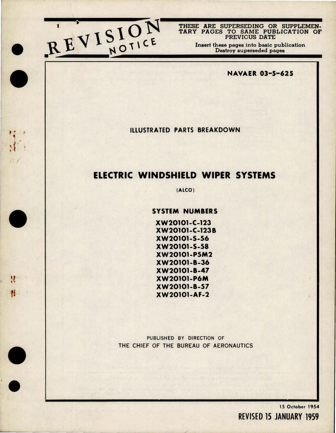 Sample page 1 from AirCorps Library document: Illustrated Parts Breakdown for Electric Windshield Wiper Systems XW20101 Series 