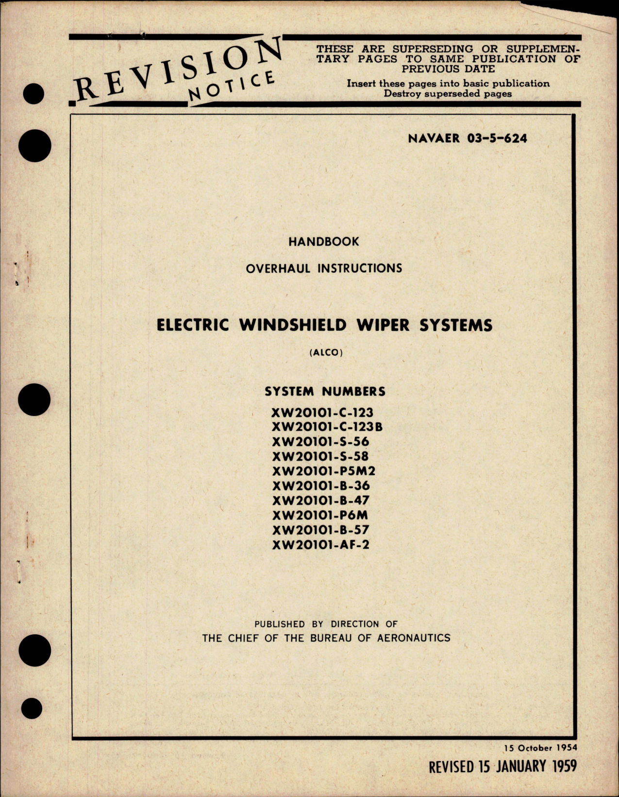Sample page 1 from AirCorps Library document: Overhaul Instructions for Electric Windshield Wiper Systems - XW20101 Series 