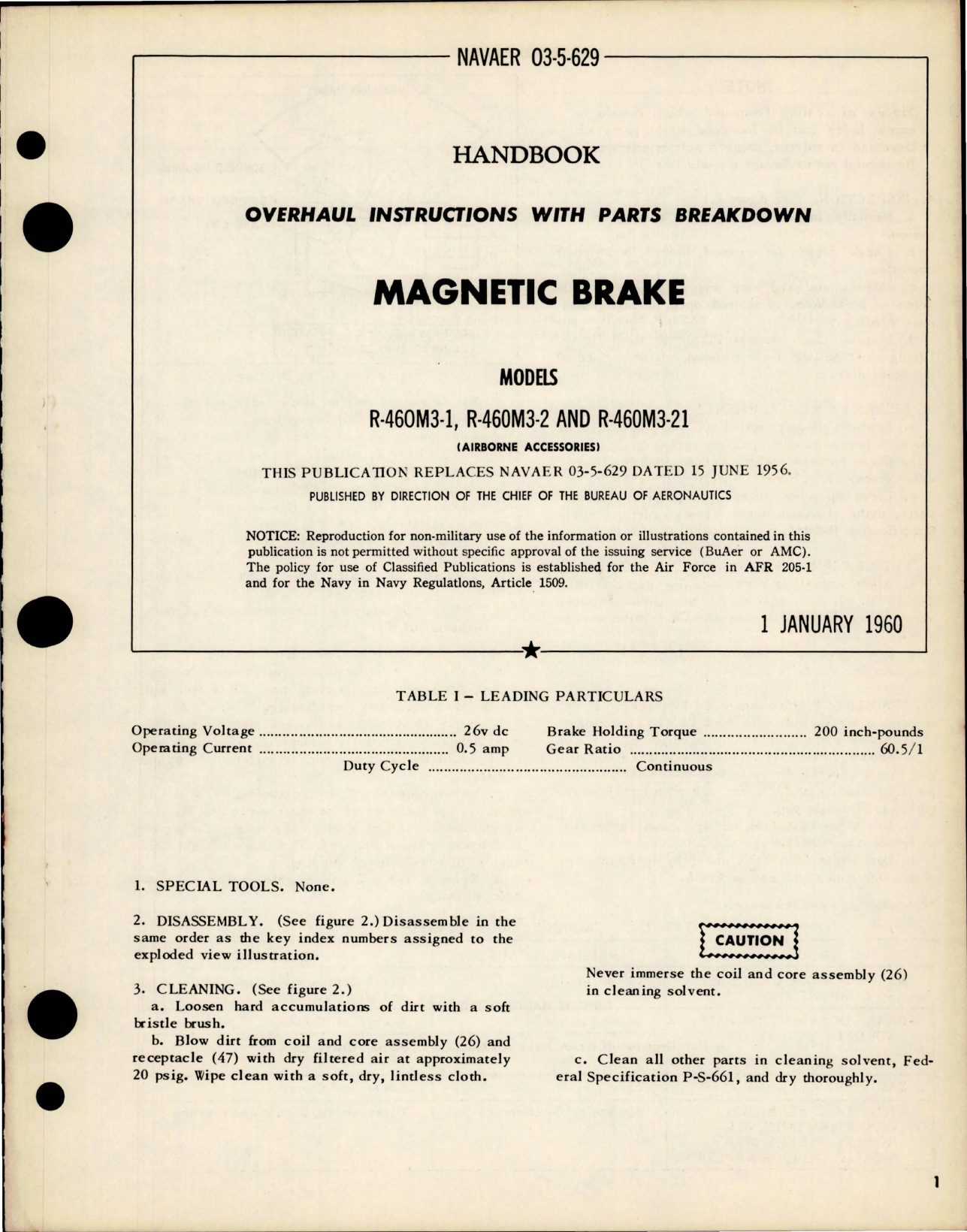 Sample page 1 from AirCorps Library document: Overhaul Instructions with Parts Breakdown for Magnetic Brake - Models R-460M3-1, R-460M3-2 and R460M3-21 