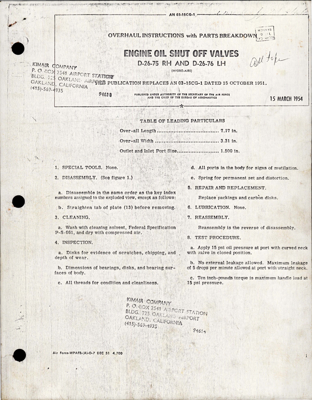 Sample page 1 from AirCorps Library document: Overhaul Instructions with Parts for Engine Oil Shut Off Valves - D-26-75 RH and D-26-76 LH 