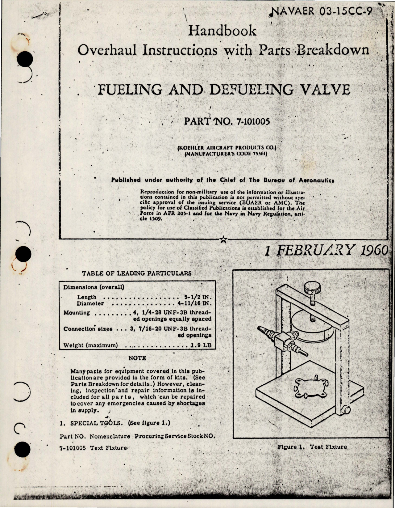 Sample page 1 from AirCorps Library document: Overhaul Instructions with Parts for Fueling and Defueling Valve - Part 7-101005 