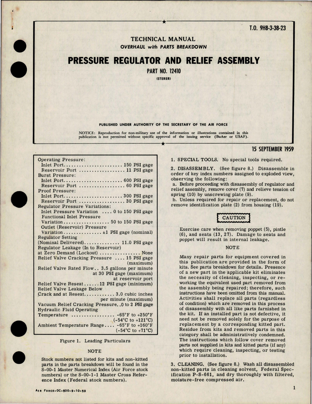 Sample page 1 from AirCorps Library document: Overhaul with Parts Breakdown for Pressure Regulator and Relief Assembly - Part 12410  