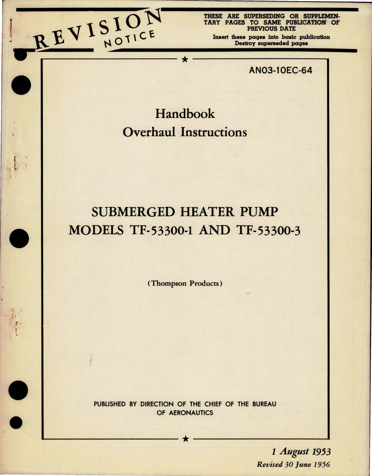 Sample page 1 from AirCorps Library document: Overhaul Instructions for Submerged Heater Pump - Model TF-53300-1