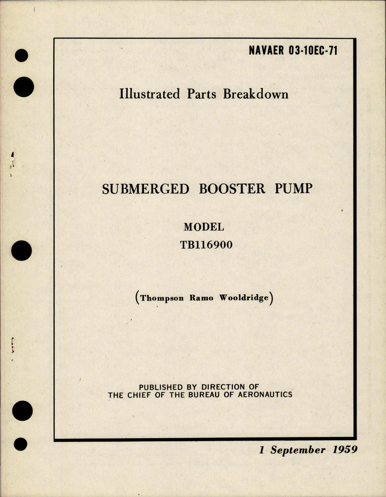 Sample page 1 from AirCorps Library document: Illustrated Parts Breakdown for Submerged Booster Pump - Model TB116900