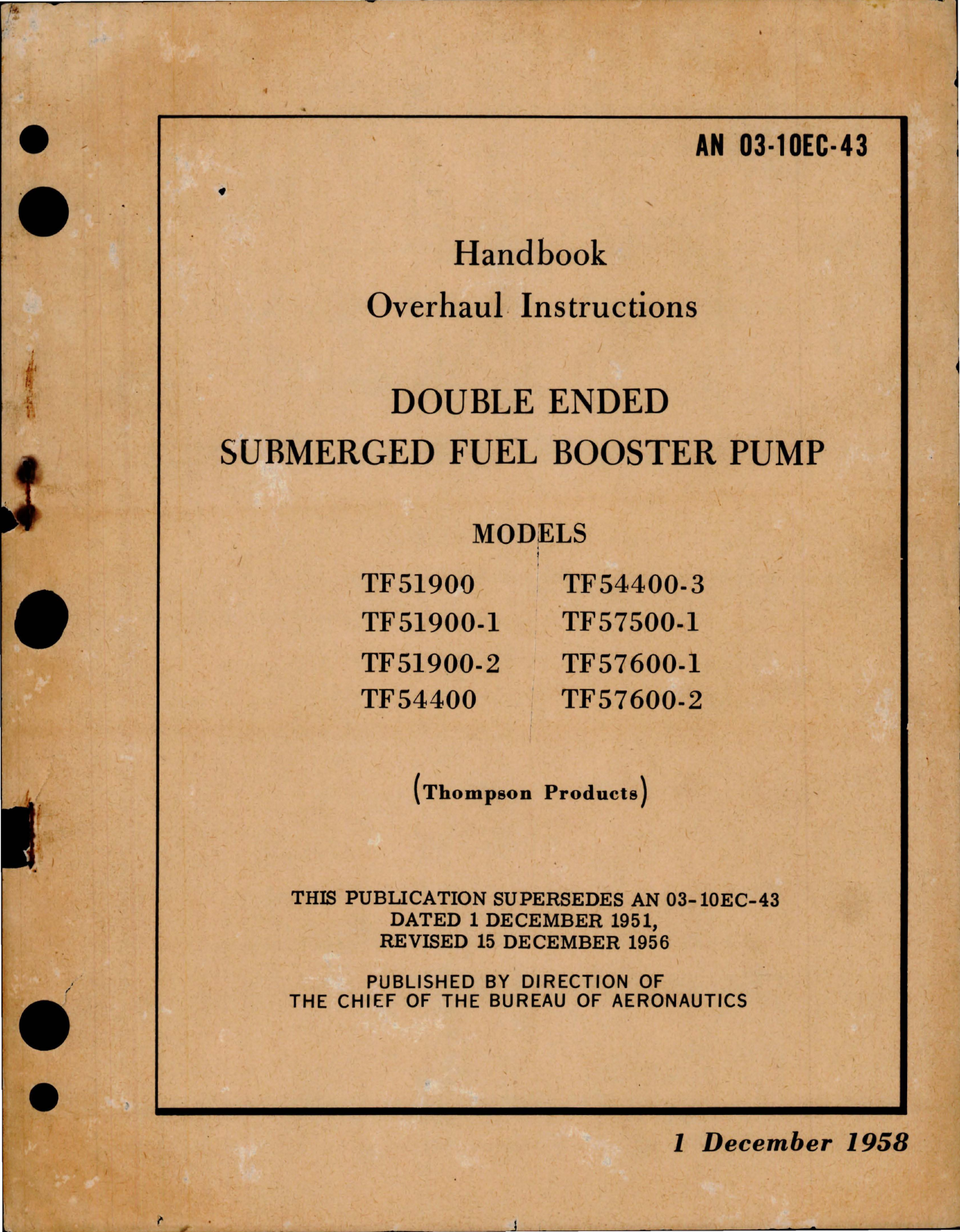 Sample page 1 from AirCorps Library document: Overhaul Instructions for Double Ended Submerged Fuel Booster Pump