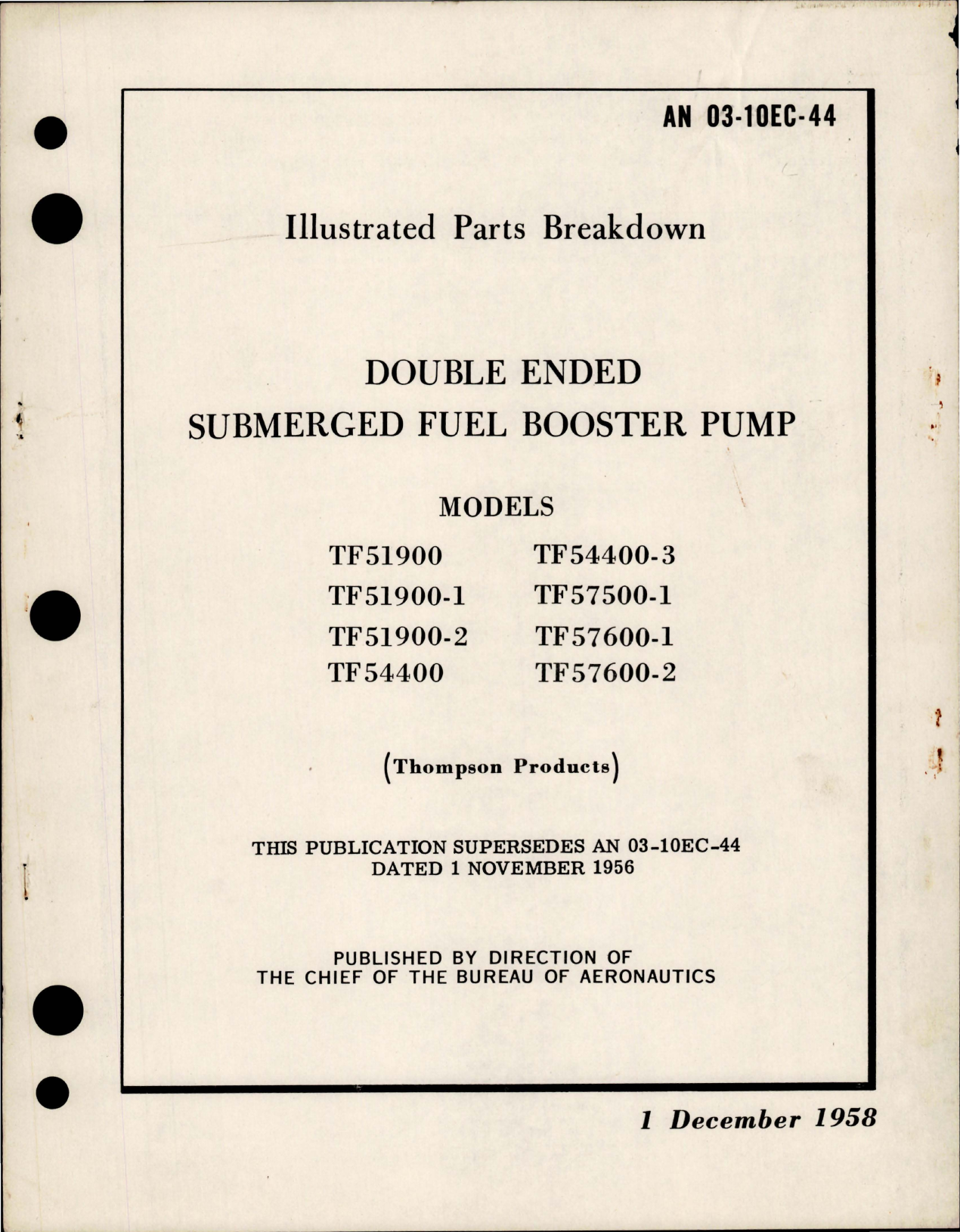 Sample page 1 from AirCorps Library document: Illustrated Parts Breakdown for Double Ended Submerged Fuel Booster Pump