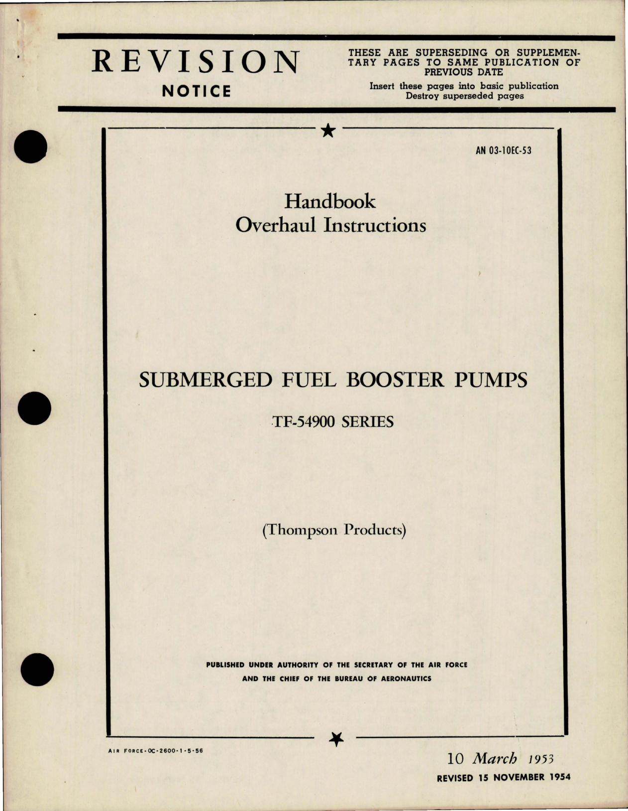 Sample page 1 from AirCorps Library document: Overhaul Instructions for Submerged Fuel Booster Pumps - TF-54900 Series