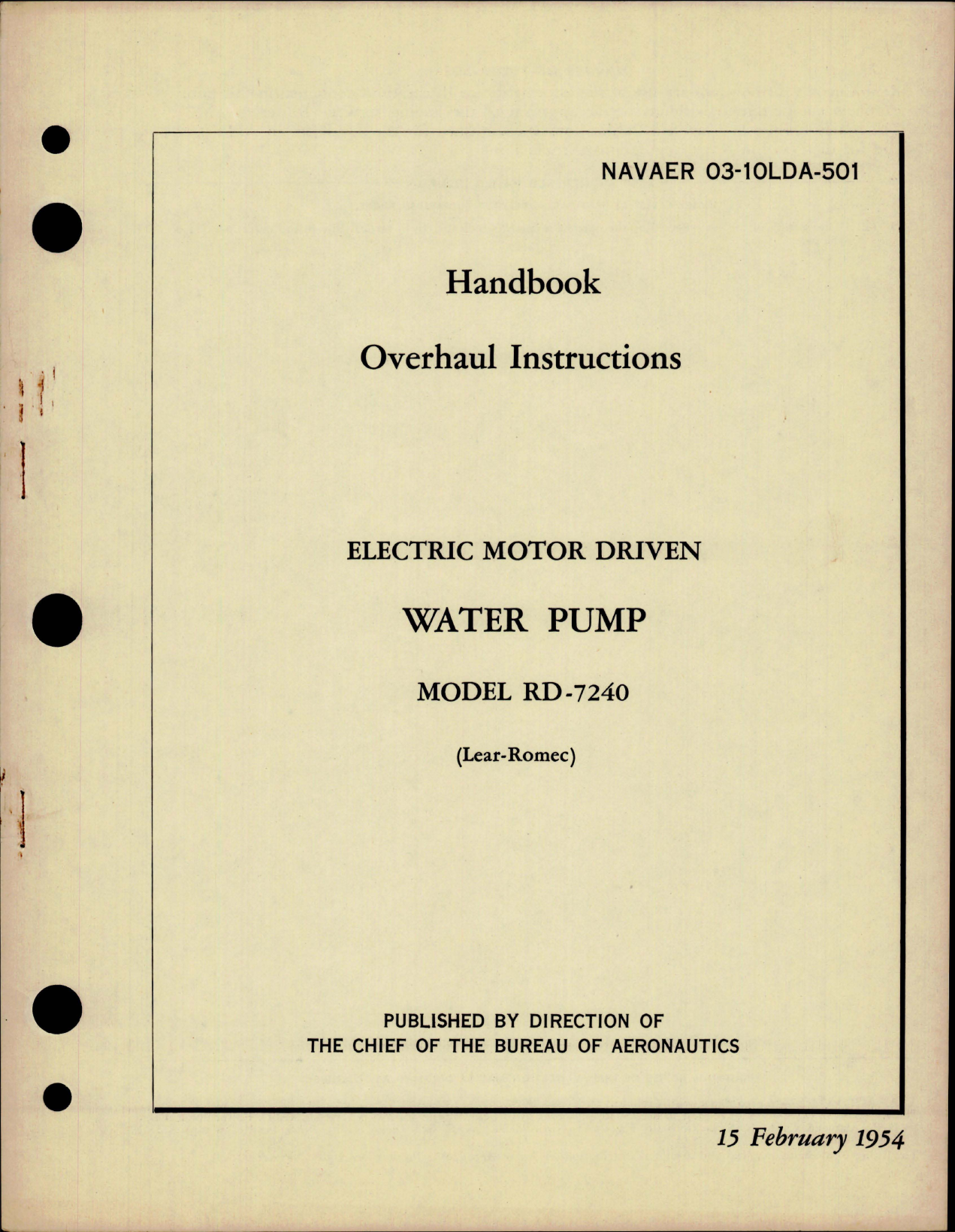 Sample page 1 from AirCorps Library document: Overhaul Instructions for Electric Motor Driven Water Pump - Model RD-7240 