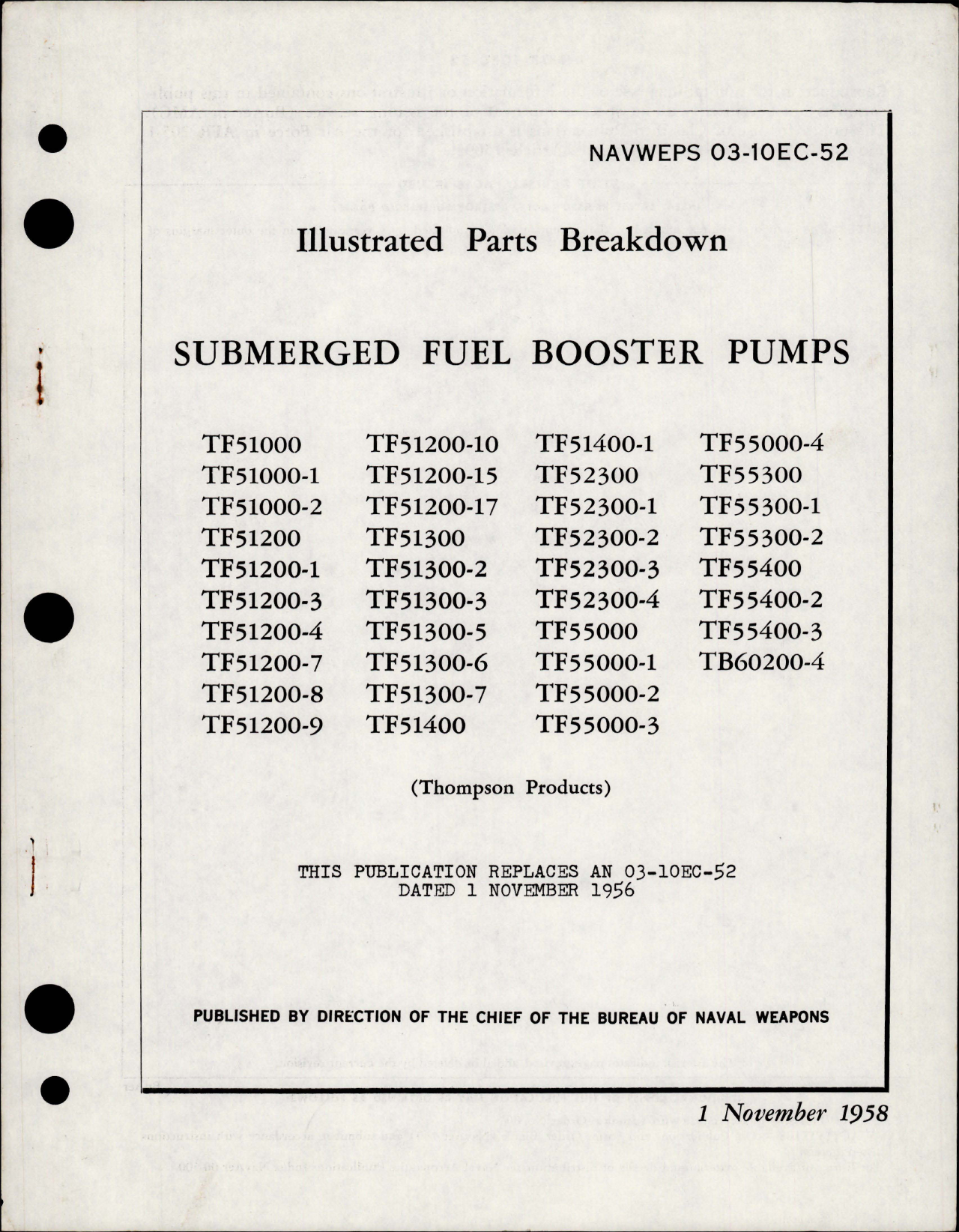 Sample page 1 from AirCorps Library document: Illustrated Parts Breakdown for Submerged Fuel Booster Pumps