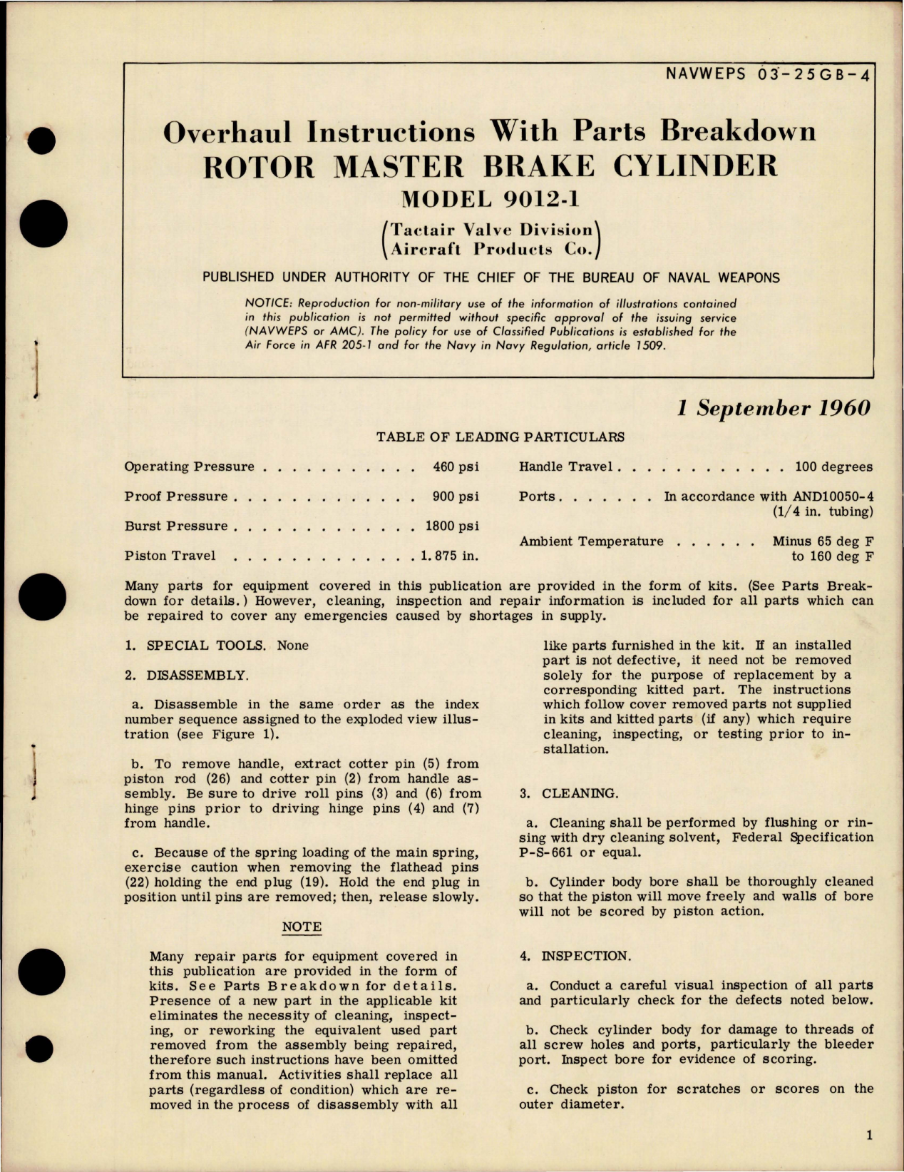 Sample page 1 from AirCorps Library document: Overhaul Instructions with Parts Breakdown for Rotor Master Brake Cylinder - Model 9012-1