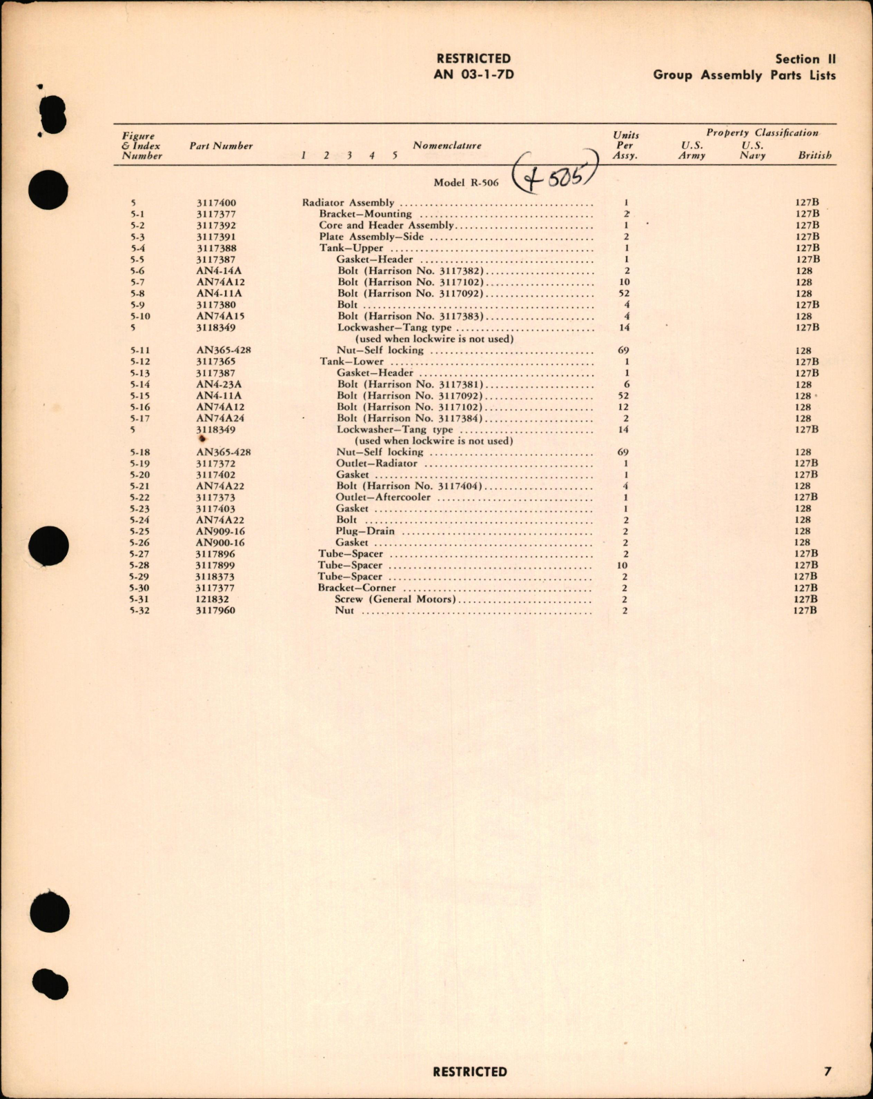 Sample page 7 from AirCorps Library document: Parts Catalog for Coolant Radiators Models R-502A, -503, -504, -506, -510, -511 & Coolant Radiator & Oil Cooler Model ARCV-1 