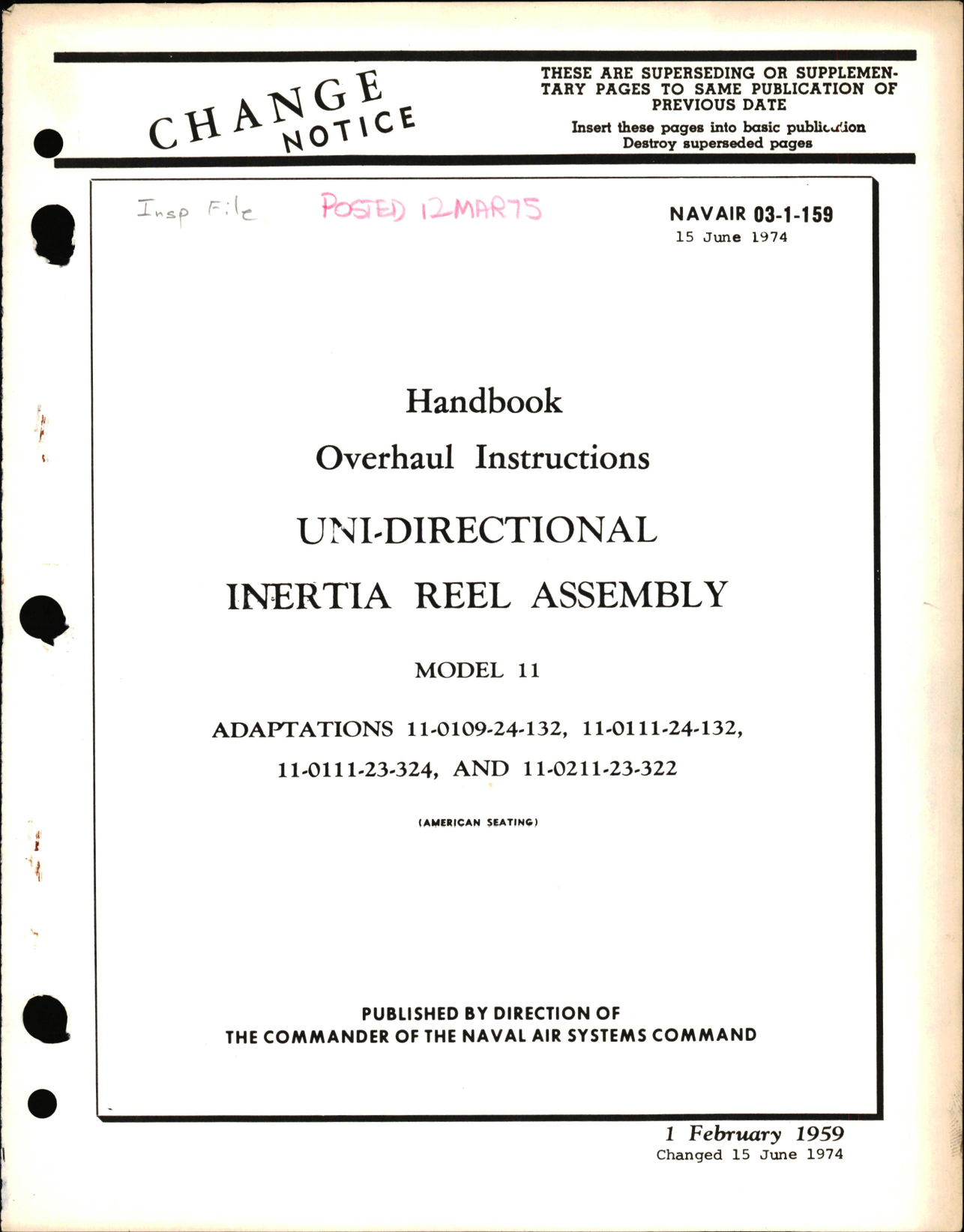 Sample page 1 from AirCorps Library document: Overhaul Instructions for Uni-Directional Inertia Reel Assembly Model 11