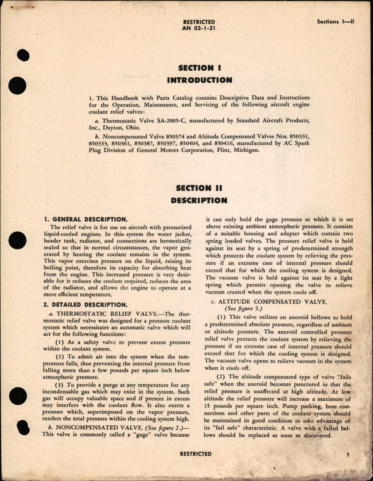 Sample page 5 from AirCorps Library document: Operation, Service, & Overhaul Instructions with Parts Catalog for Thermostatic, Noncompensated & Altitude Compensated Coolant Relief Valves
