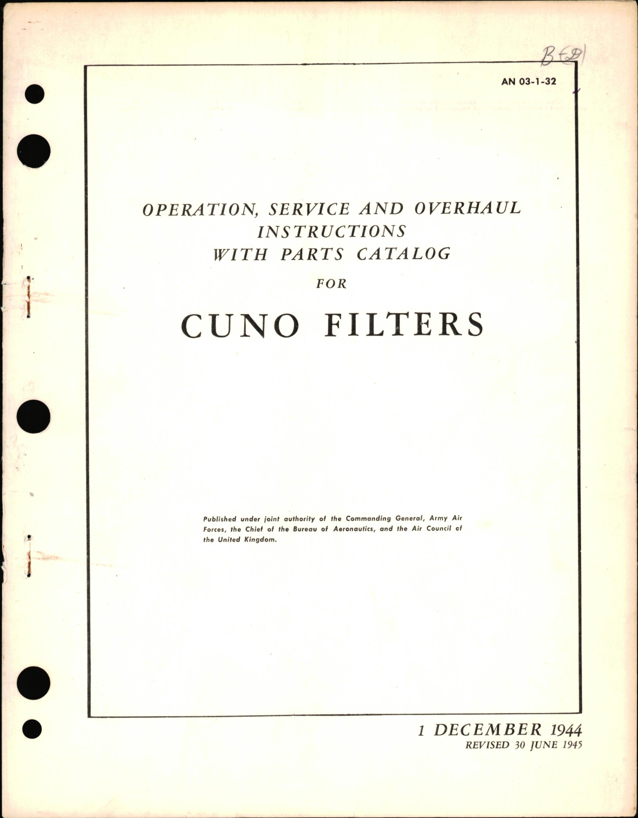Sample page 1 from AirCorps Library document: Operation, Service, & Overhaul Instructions with Parts Catalog for Cuno Filters
